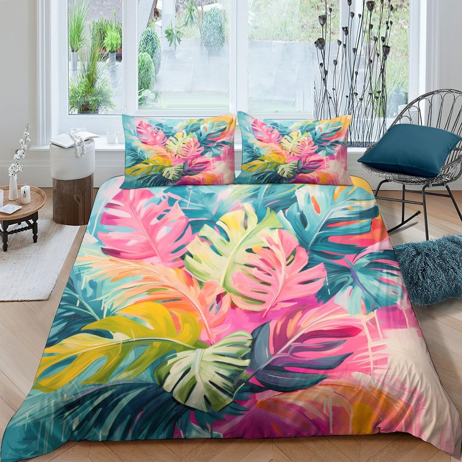 Ctjqhvkz Style-6 3D Printed Tropical Leaf Fitted Sheet Microfiber Soft Vibrant Palm Bed Cover For Bedroom Guest Room Decor Protection Single（135X200cm）