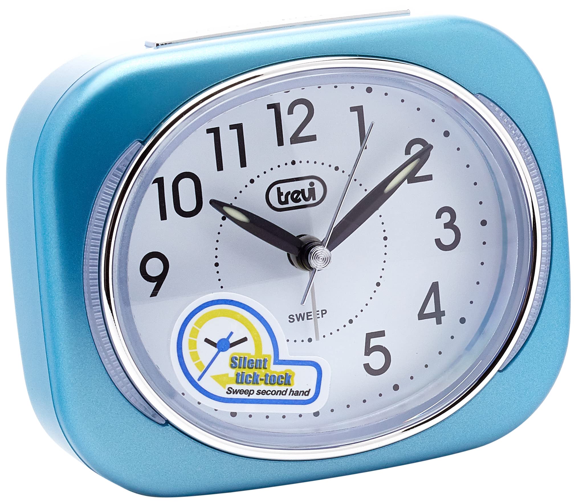 Trevi Retro Bedside Travel Alarm Clock with LED Backlight and Silent Sweep Second Hand Blue 10x3 6x8 cm
