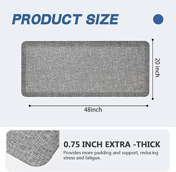 Anti Slip 3/4 inchs Anti Fatigue Kitchen Floor Mat, Ergonomic Comfort Standing Mat, Waterproof Kitchen Runner for Home, Kitchen, Office, Laundry, Garage (Light Gray, 20 x 48 -0.75)