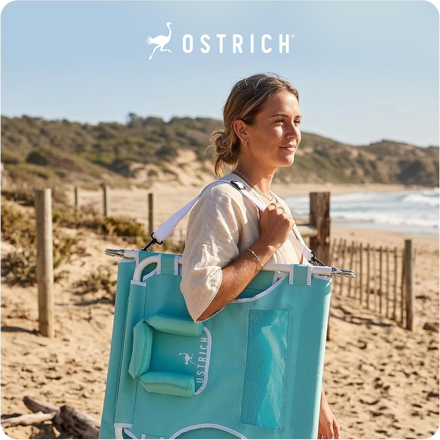 Ostrich the Ladies Comfort Lounger with Chest Support, Foldable and Portable Reclining Outdoor Patio Beach Lawn Camping Pool Tanning Chair, Aqua