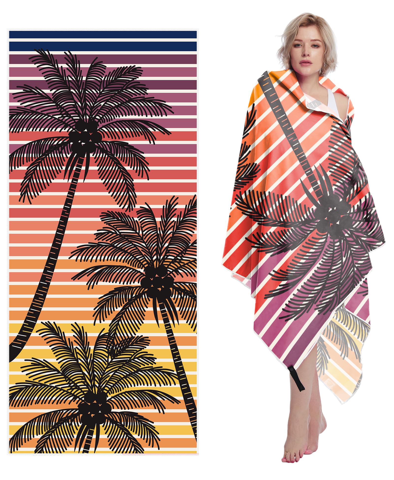 Style Slice Quick Dry Microfibre Beach Towel Sunset Palm Tree Orange 200x90cm