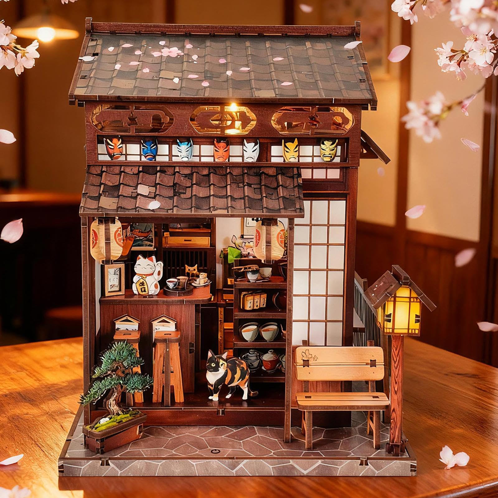 Colcolo Kit per Costruire Una Casetta da tè in Miniatura in Legno, Regalo di Compleanno con Luci a LED, Progetto Creativo Fai-da-Te per Bambini E Adulti.