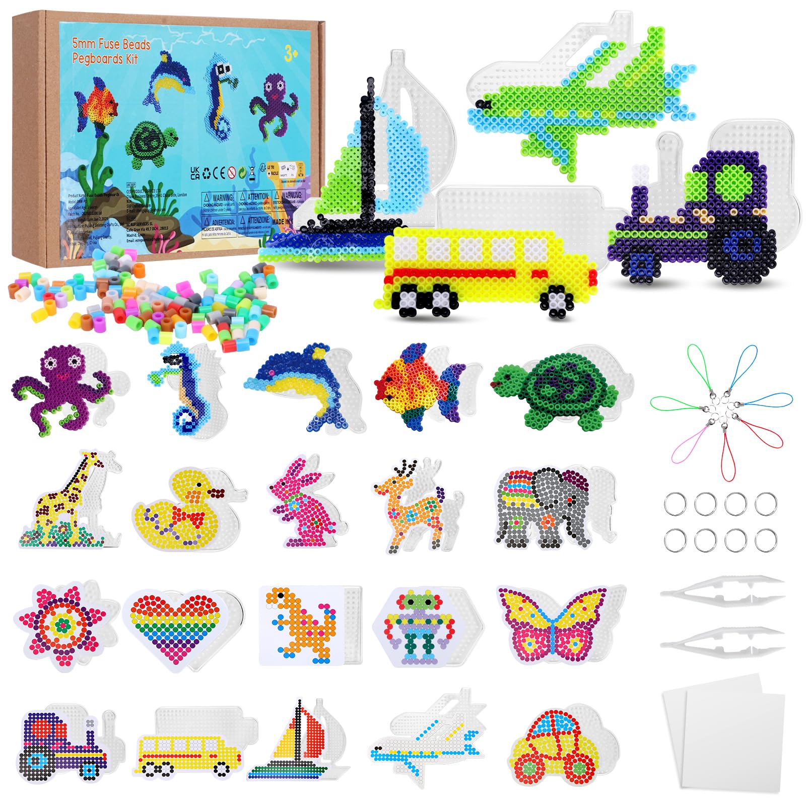 Pegboard per Perline a Fusione Huahuanghui, 8 Pezzi Base per Perline da Stirare, Base Quadrata per Perline, Bambini Fai da Te Perline Artigianali, Carta da Stiro per Bambini