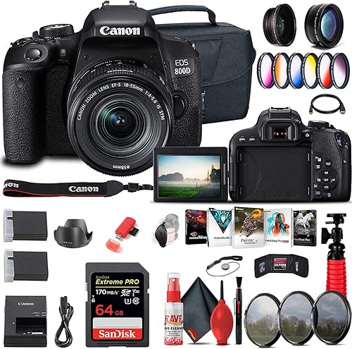 Canon EOS Rebel 800DT7i Cámara DSLR con 18-55 4-5.6 es lente STM (1895C002) + tarjeta de 64 GB + kit de filtro de color + funda + software de fotos