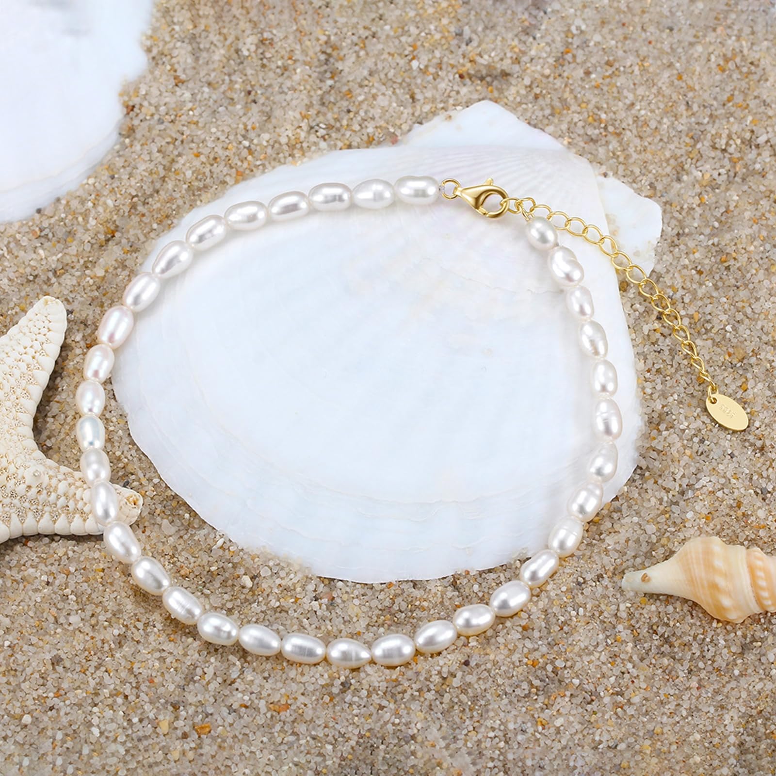 Cavigliera Argento Sterling 925 Donna, Cavigliera Donna Sexy Perle 3.5MM Oro, Regolabile Fino a 28 cm - Bracciali alla Caviglia da Spiaggia Piede Catena Cavigliere per Donne