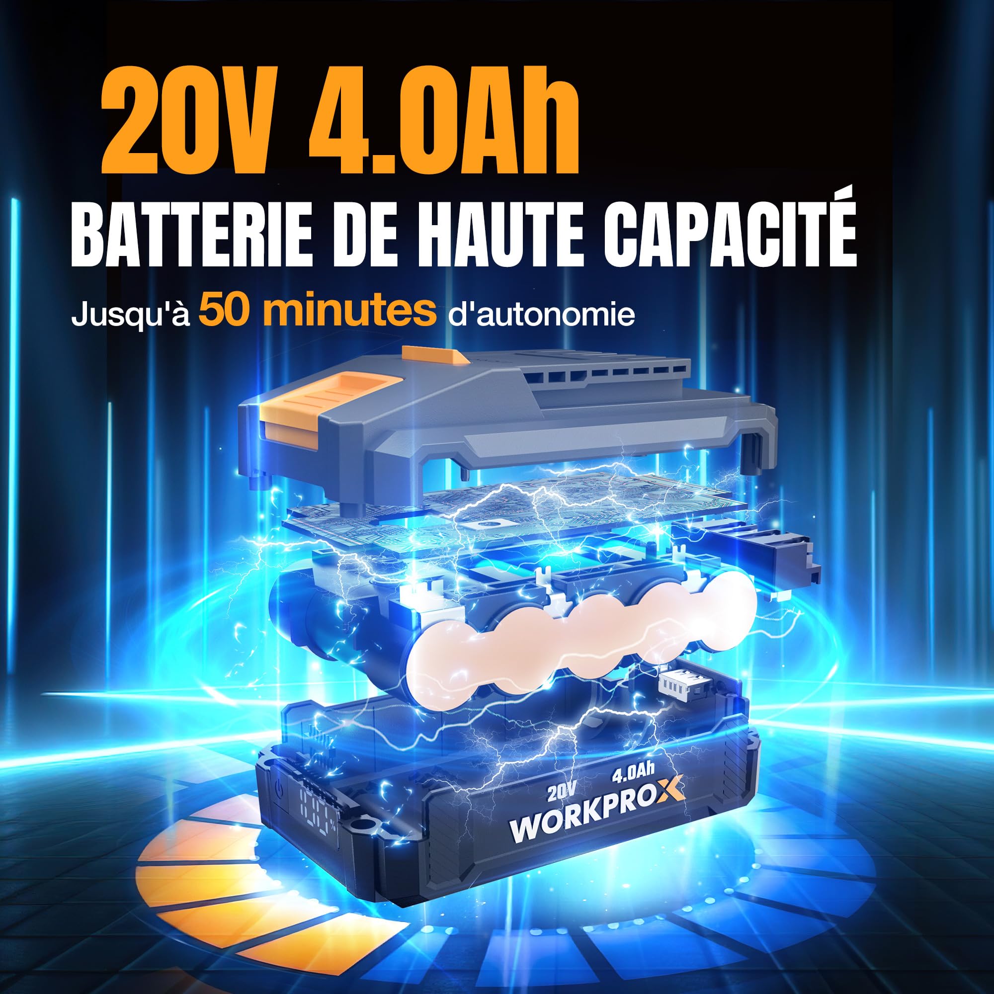 WORKPROX Élagueuse Télescopique sur Perche 20V pour Tailler Branches Hautes – Tronçonneuse à Batterie 4,0Ah, Extension Jusqu'à 4,5 m, Lame 20 cm, Angles de Tête Réglables, Lubrification Auto