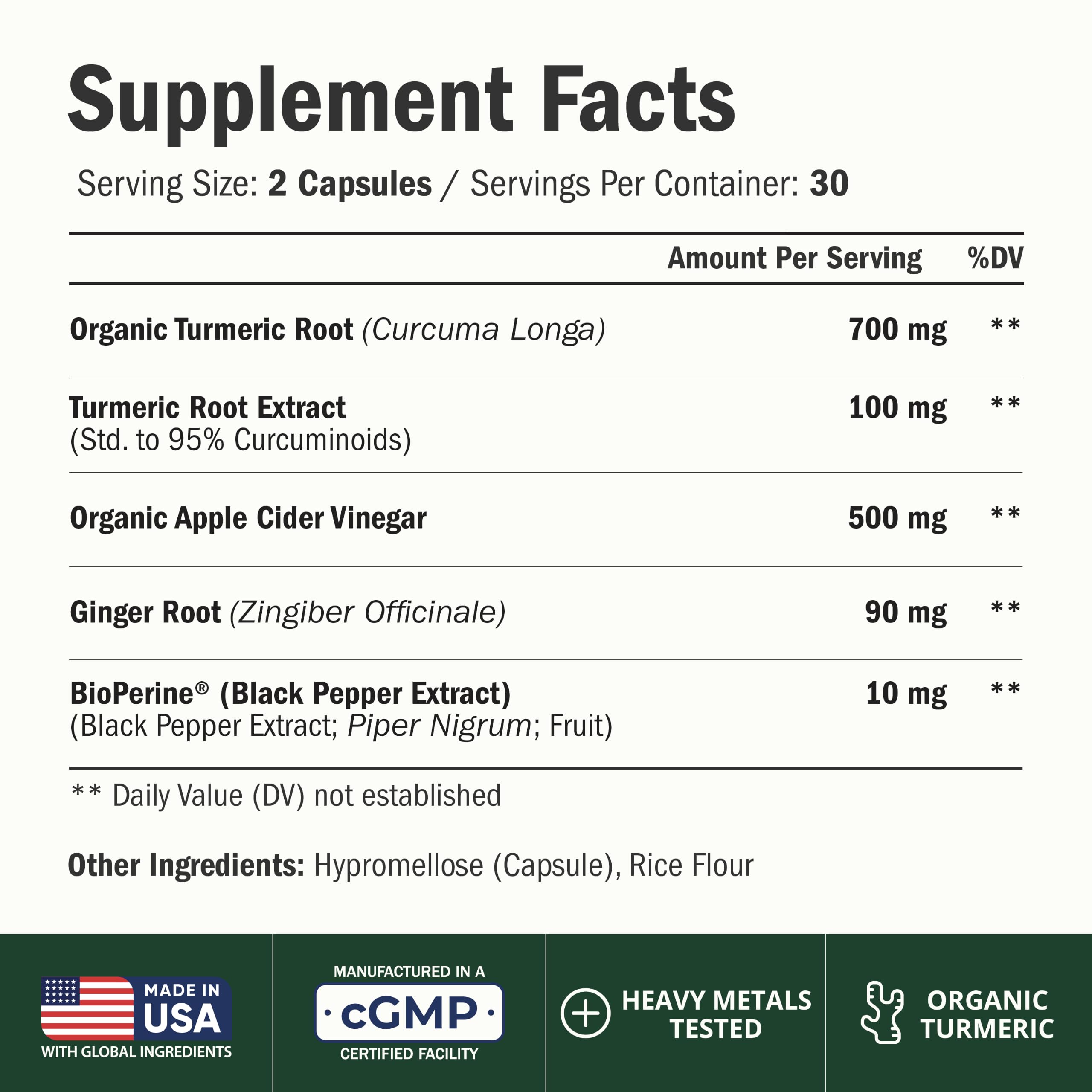 Apple Cider Vinegar Capsules with Turmeric, Ginger & BioPerine 60 Capsules — Amazon image 2