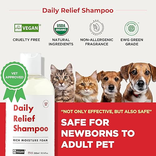 Miniatura 2 de JAYU PET Champú Daily Relief - Aprobado por veterinarios para pieles sensibles a la picazón, ingredientes naturales para alergias. Hidratante,