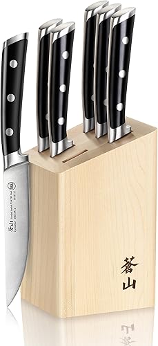 Cangshan TS Series 1022278 Sueco 14C28N - Juego de cuchillos de carne forjados de acero de 6 piezas, arce