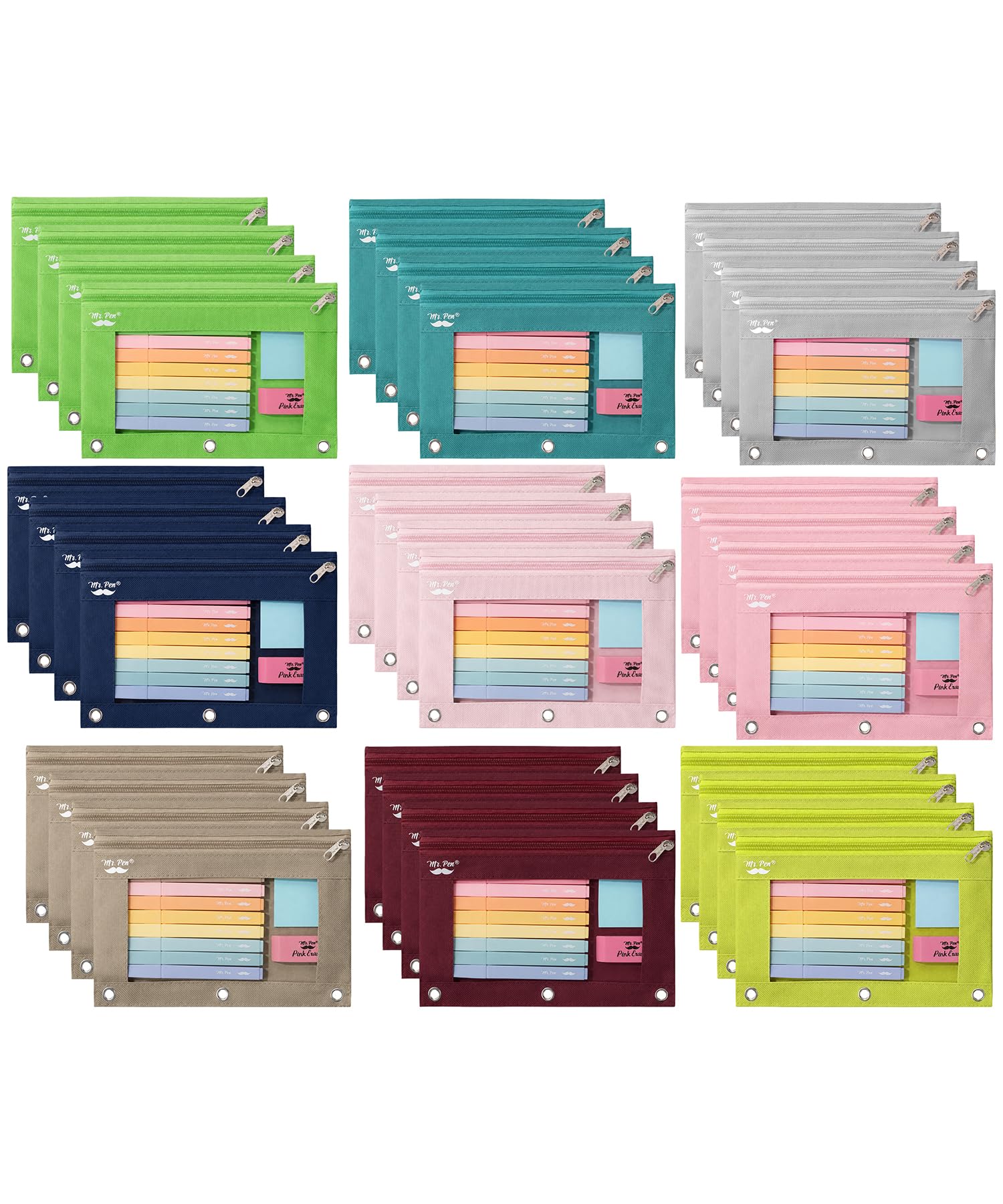 Mr. Pen- Bulk Pencil Pouch for 3 Ring Binder, 36 Pack, Smooth Zipper