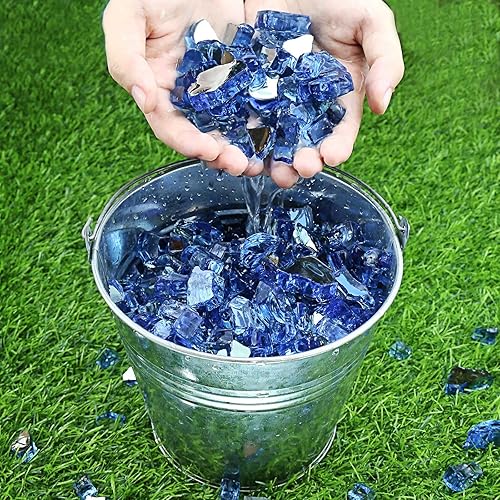 Miniatura 4 de Grisun vidrio ignífugo para cuenco de fuego, 12 pulgada de alto, 10 libras, brillo reflectante, rocas de vidrio templado para gas natural o propano,