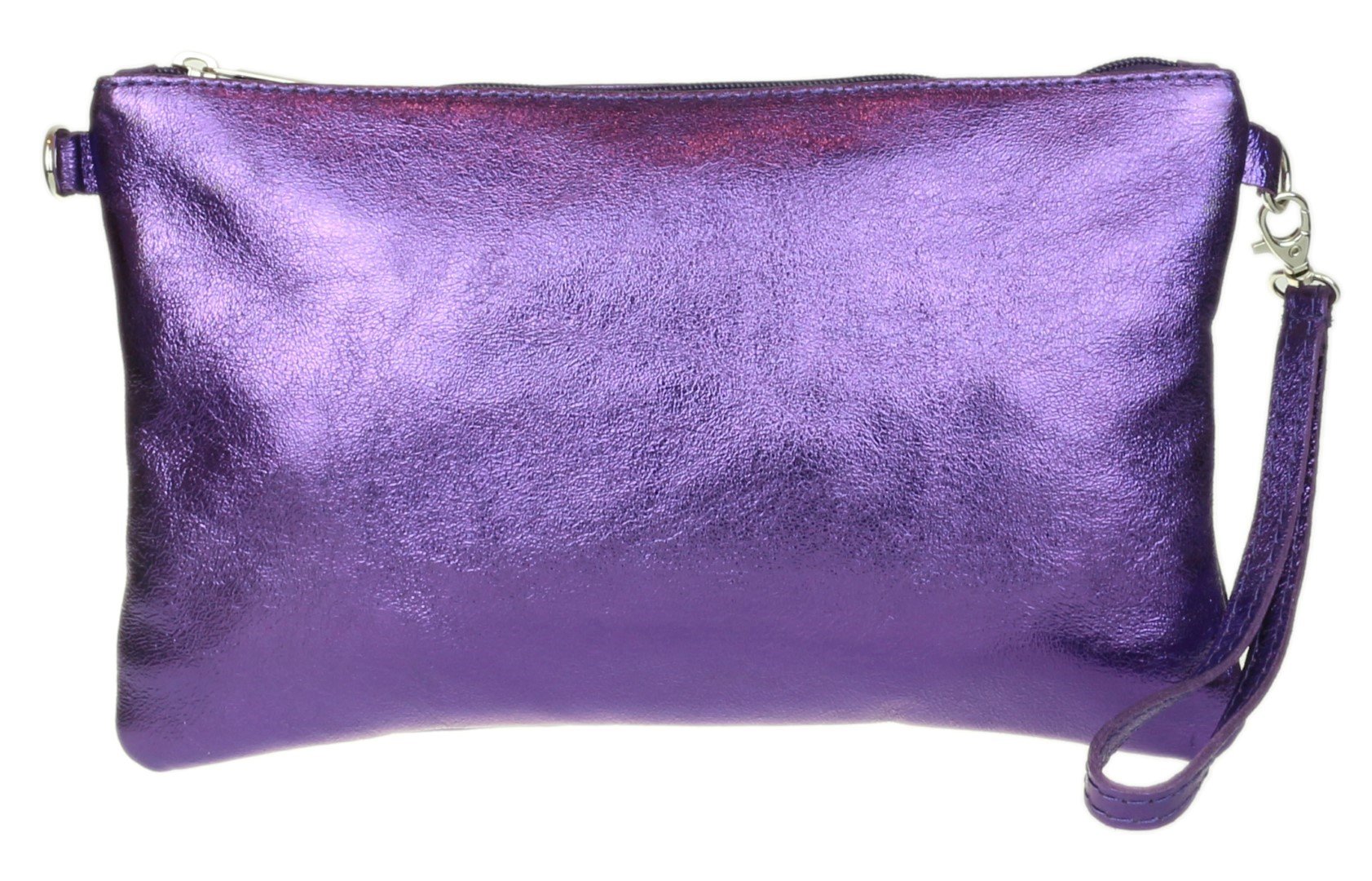 womens italian snake skin metallic leather clutch bag, dark purple, w 25, h 15, d 2 cm (w 10, h 6, d 1 inches)