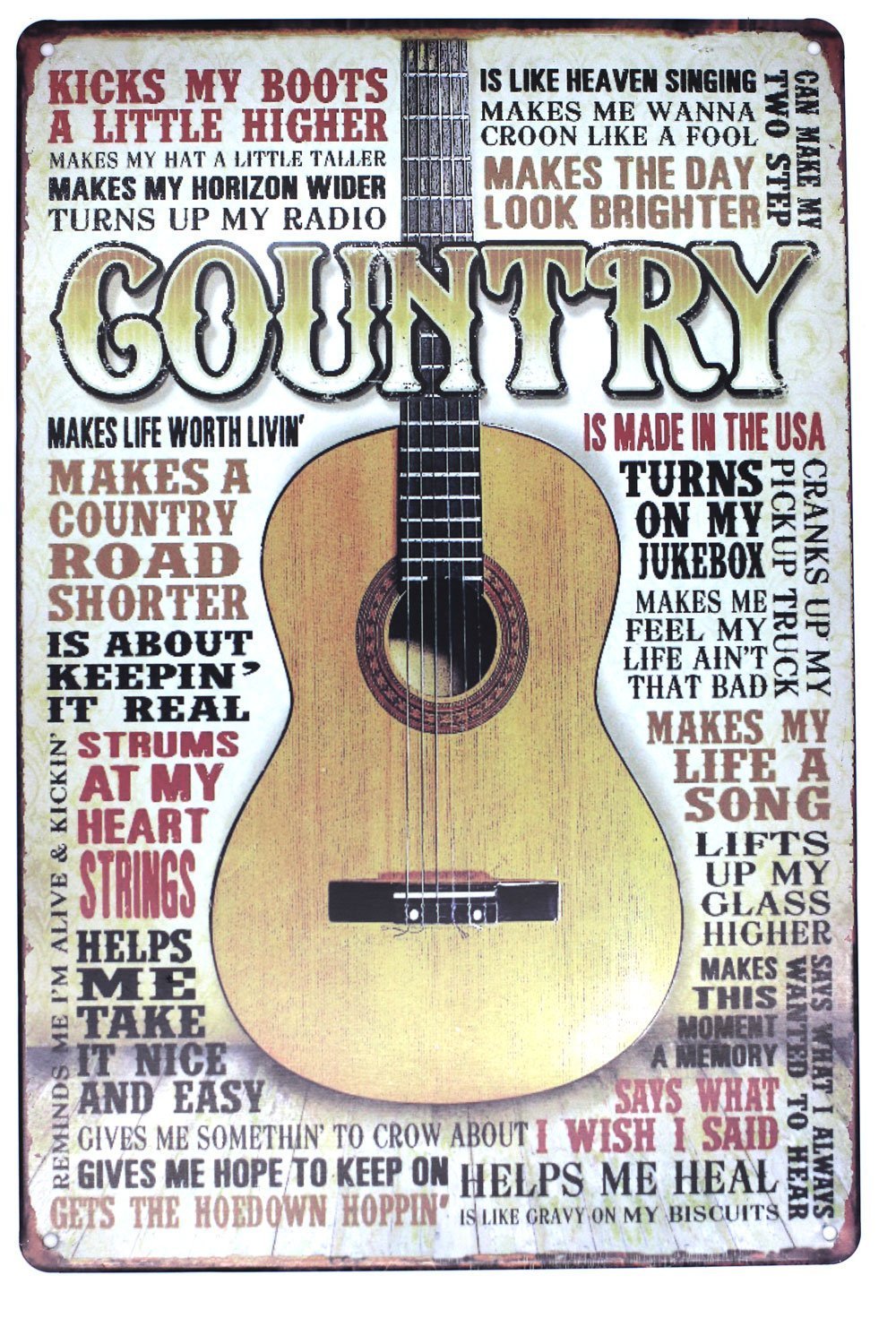 SUMIK Country Music Guitar Metal Tin Sign, Vintage Art Poster Plaque Den Bedroom Bar Home Wall Decor