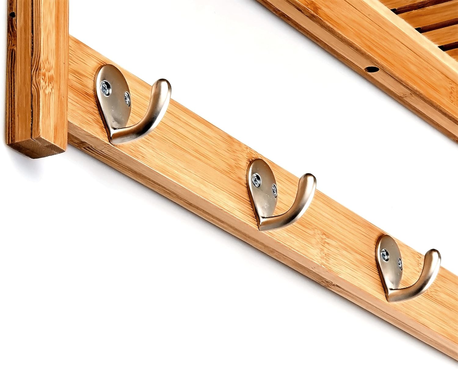 Relaxdays Wall-Mount Towel Rack, Size: 18 x 50 x 16 cm, w/ 4 Hooks, Bamboo, Natural Brown