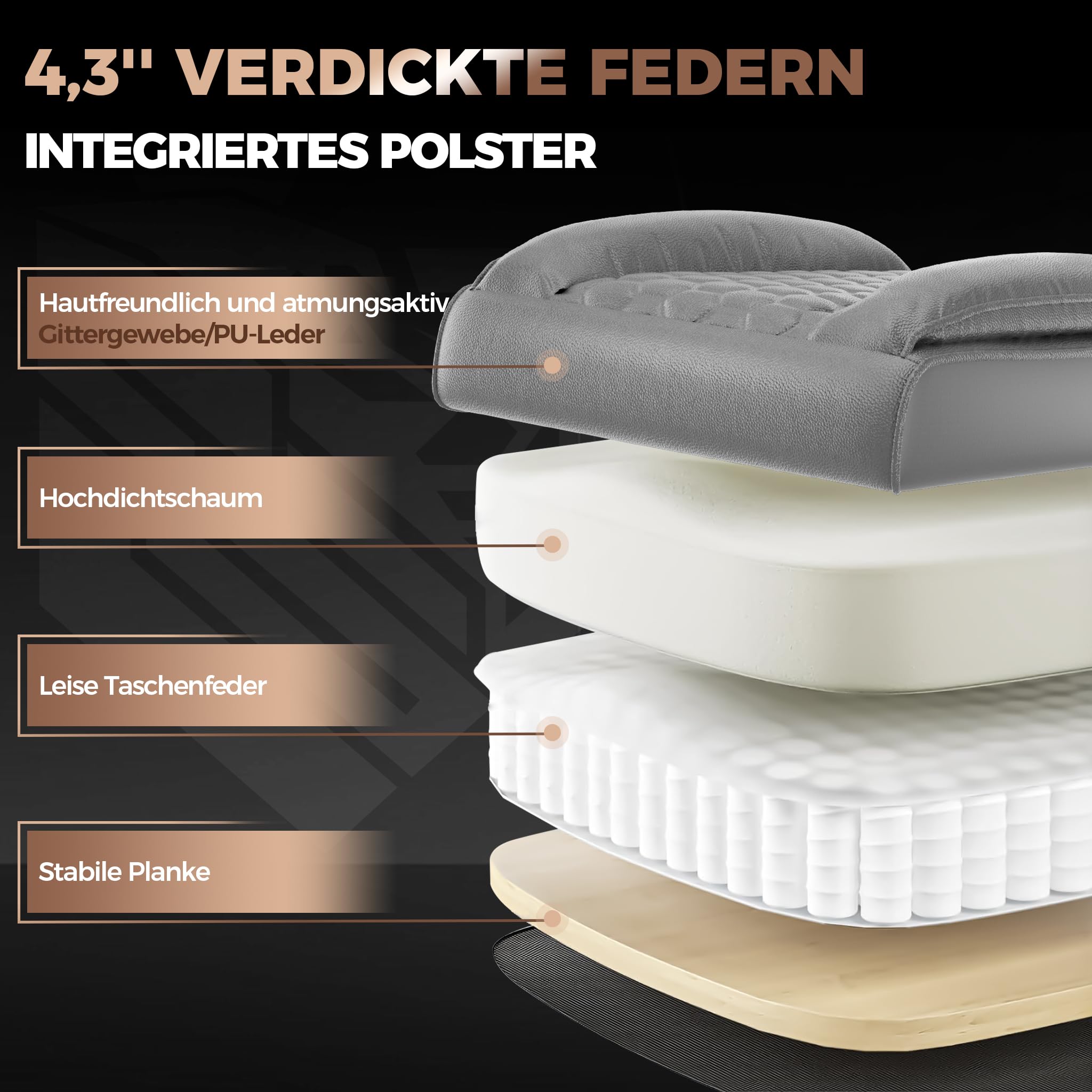 ACXIN Ergonomischer Chefsessel Bürostuhl PU-Leder mit hoher Rückenlehne, 150° verstellbar, verstellbare Armlehnen & Fußstütze für Büro, Homeoffice & Gaming (Grau, Belastbarkeit 150 kg)