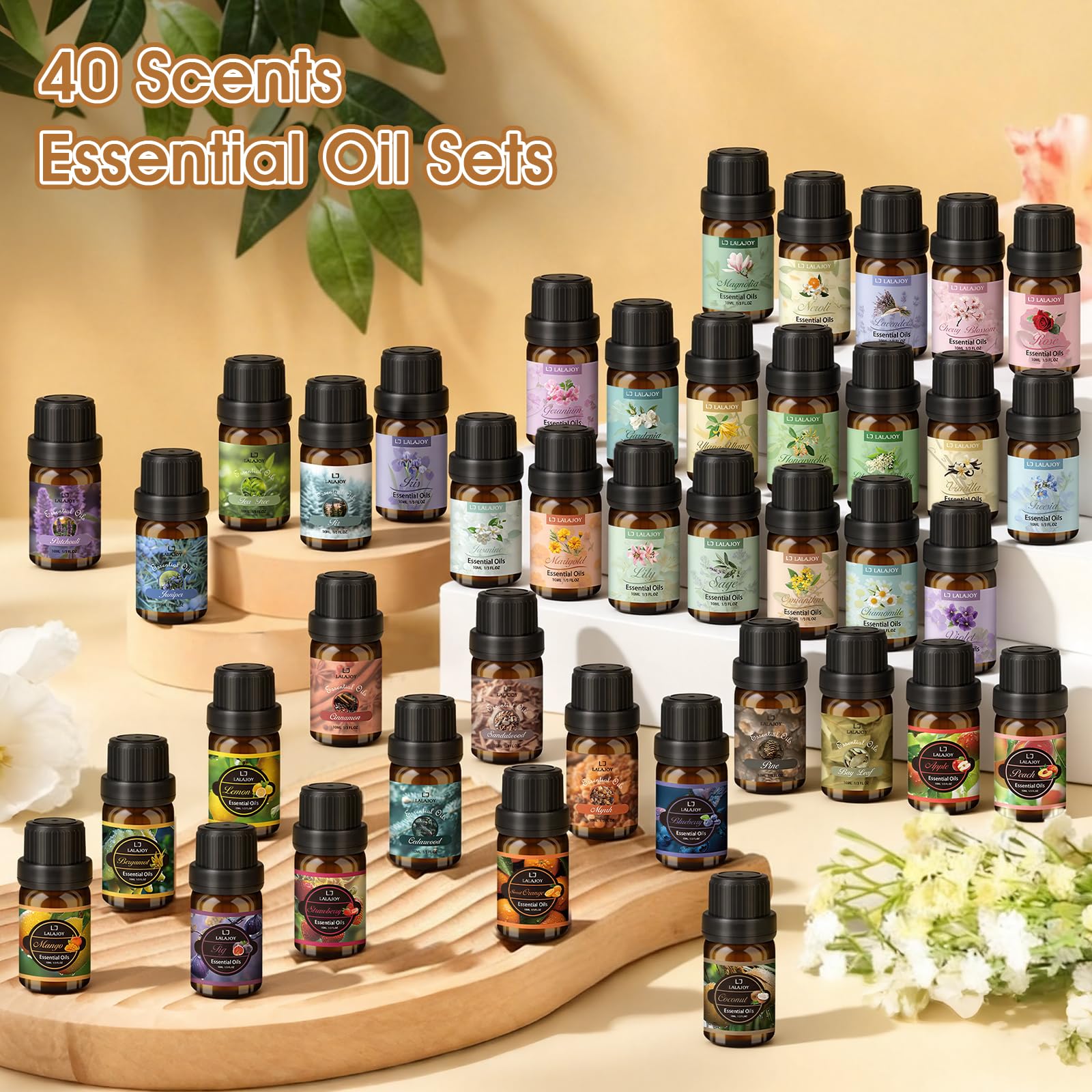 Kit Huiles Essentielles - 40 x 10 ML Huile Essentielle Aromathérapie Pures & Naturelle, pour Diffuseur, Massage, Bougies, Yoga, Aromathérapie et Humidificateurs