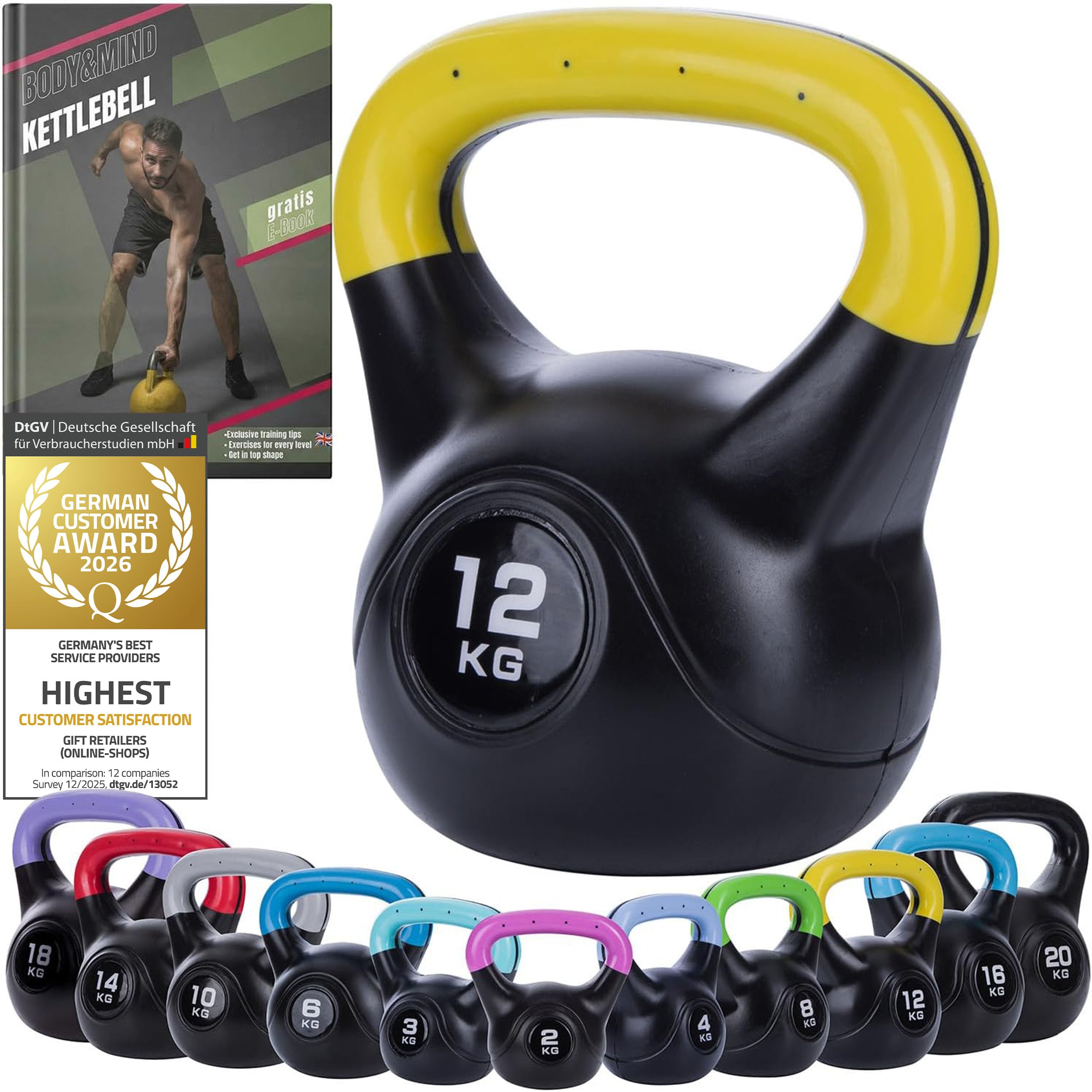 Body & Mind® Kettlebell 2–20 kg, Plastic-Coated, Floor-Safe