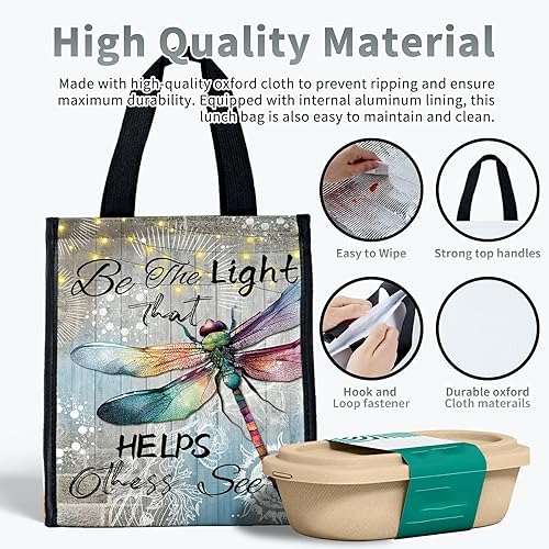 Miniatura 4 de Bolsas de almuerzo de libélula ligeras lindas para mujer, lonchera grande, reutilizable, aislada, bolsa de almuerzo hielera, plegable, portátil, a