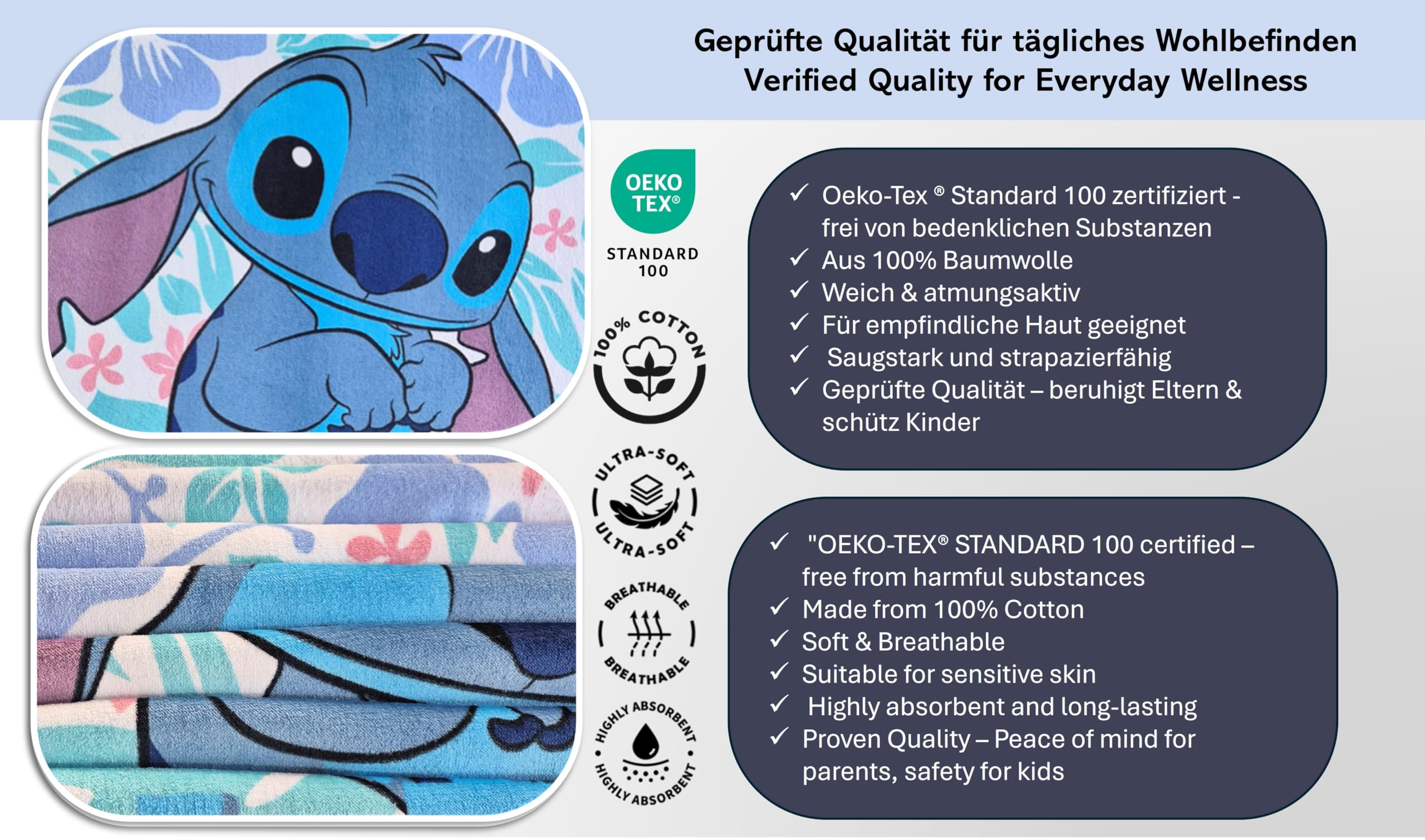 Theonoi Disney Lilo und Stitch dziecięcy ręcznik kąpielowy, ręcznik plażowy, 70 x 140 cm, 100% bawełna, dla chłopców i dziewczynek – standard Öko-Tex