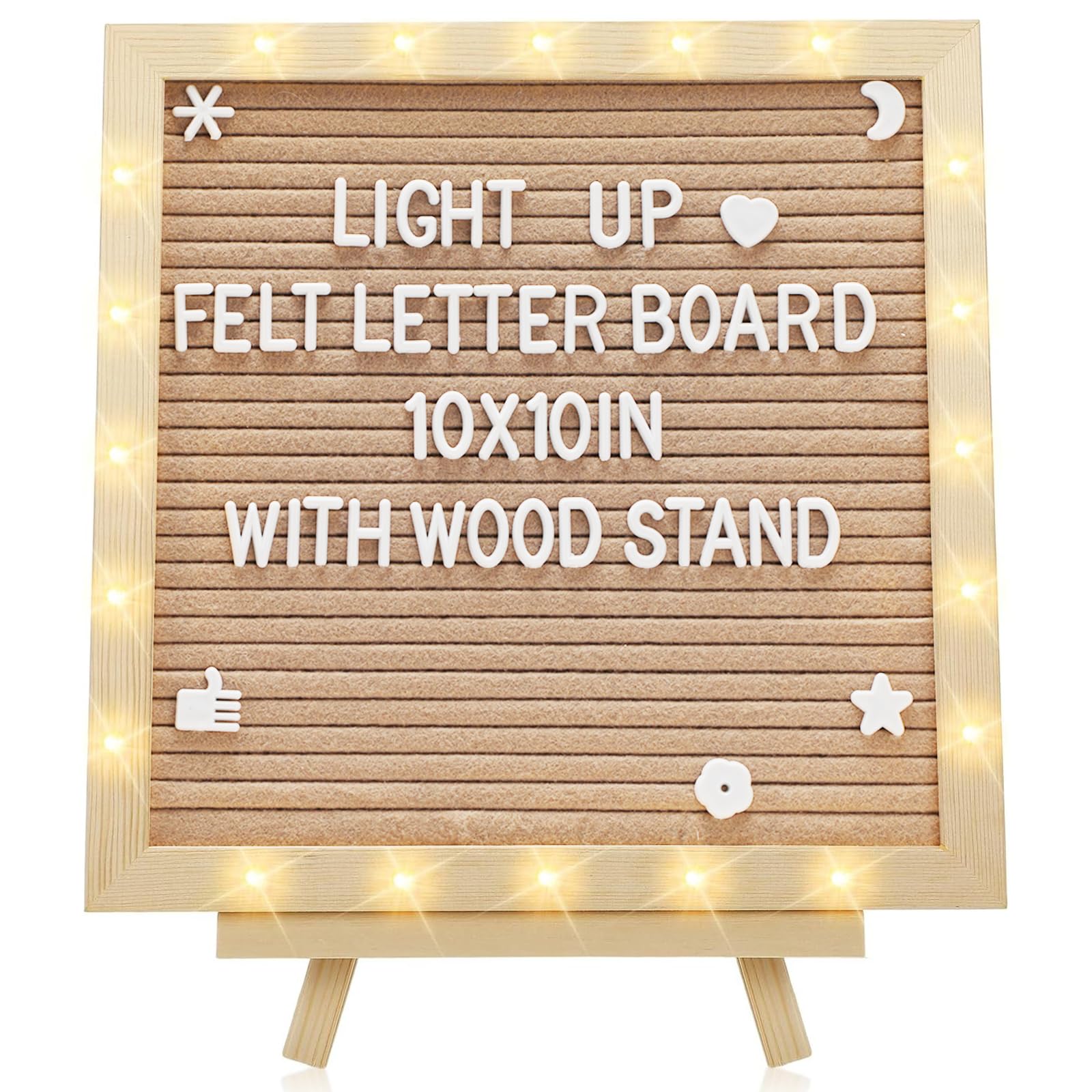 10"×10" Felt Letter Board with LED Lights &amp; Stand for Halloween Party Decor