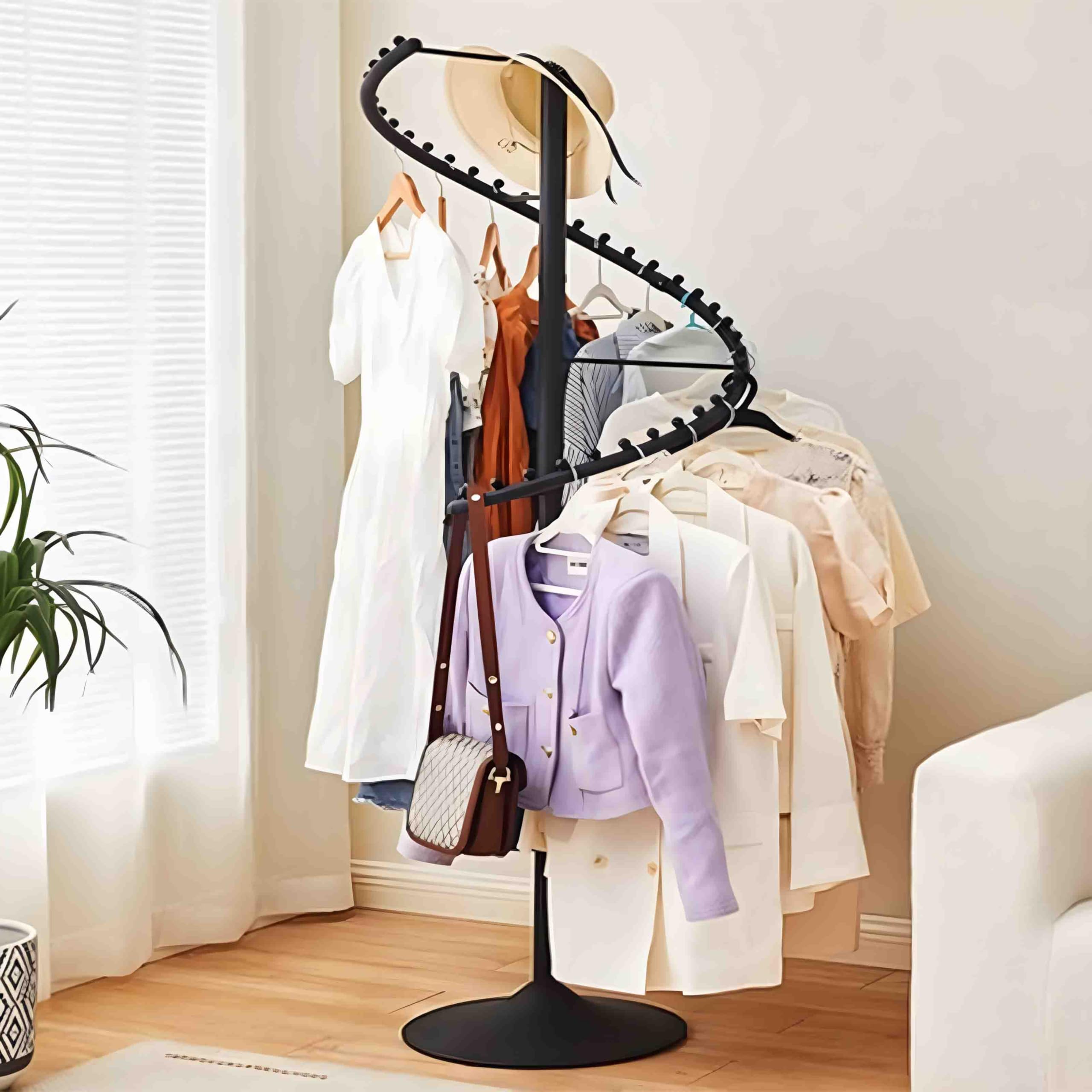 Spiral Clothing Rack, Freestanding Rotating Clothes Hanger,Modern Retail Clothes Display Racks for Storage, Boutique Clothe Rack for Bedroom Living Room and Store: black