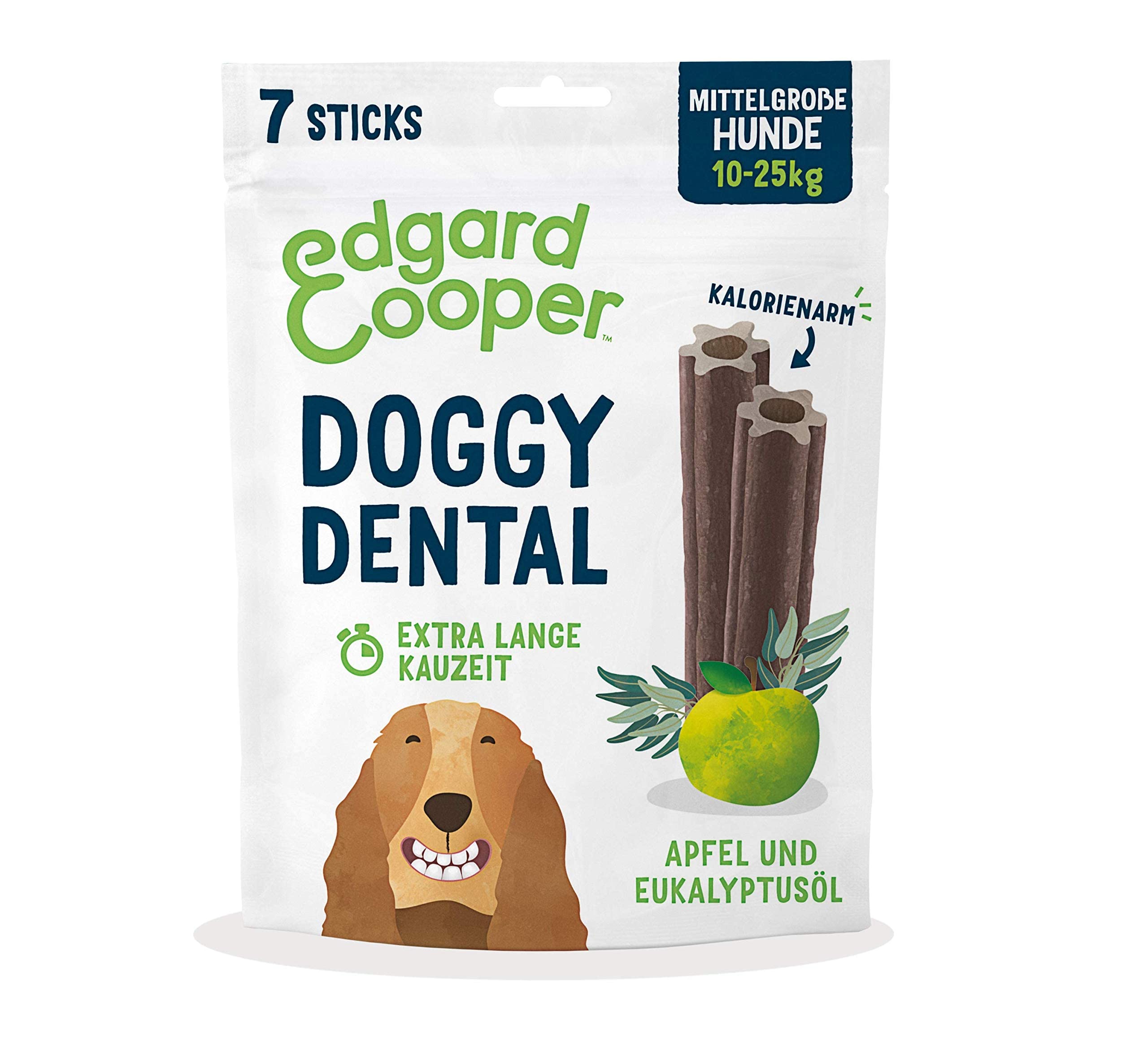 Edgard & Cooper Snacks 56 Dental Stick Medio Perro Natural 8 x 7 Varillas para Masticar Cuidado Dental Eucalipto y Manzana, una Vez al día, bajo en calorías, Larga masticación eficaz, Aliento Fresco