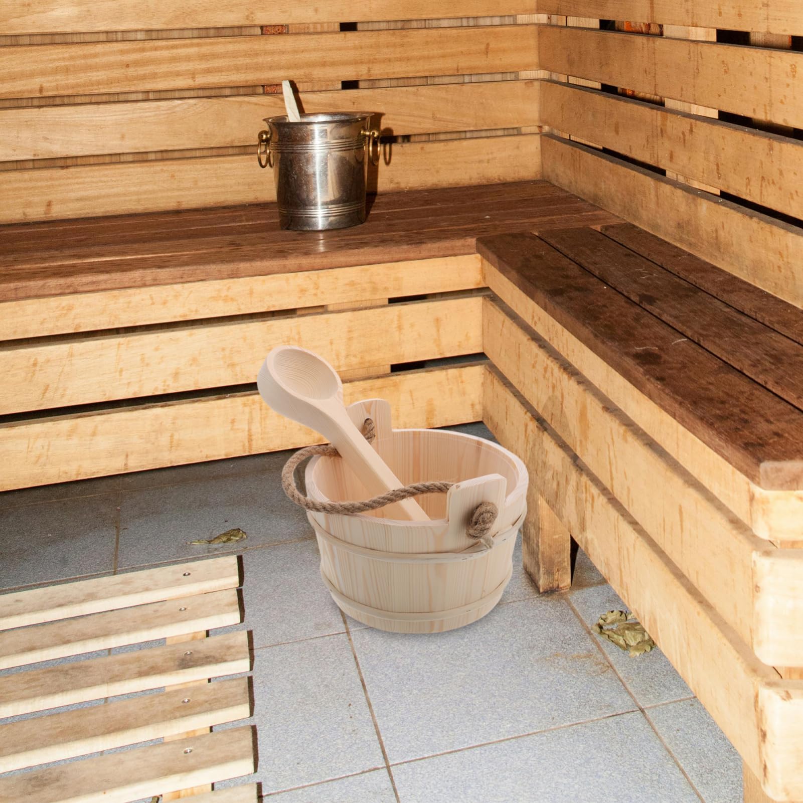PRETYZOOM Holz Saunakübel Mit Schöpfkelle Für Dampfsauna Fußbad Wasserzubehör Set Für Spa Zimmer Und Badesalz Einweichen Versorgung