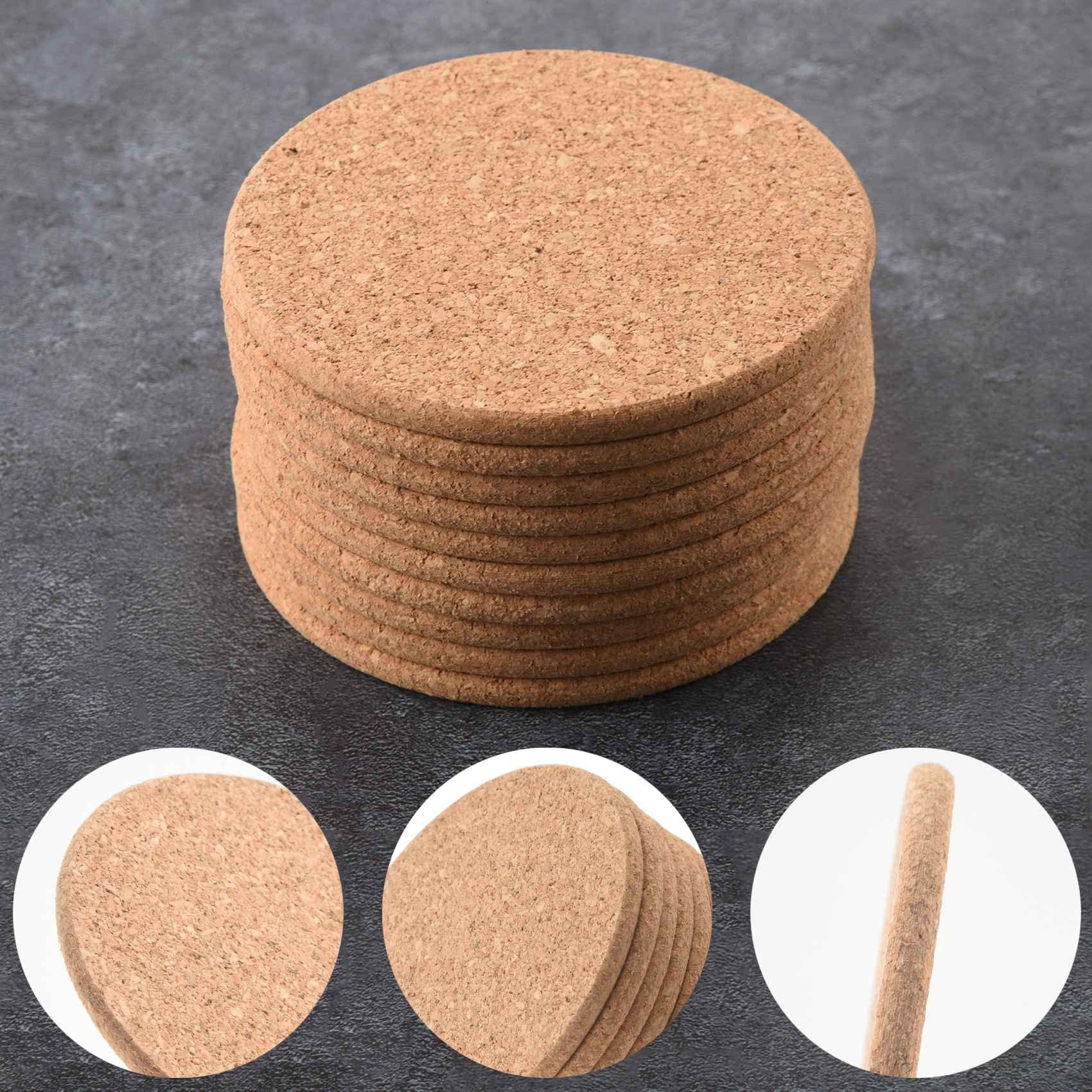 4 Sottobicchieri Rotondi In Sughero Naturale, Spessi 1,8 Cm E Diametro 9 Cm – Antiscivolo, Assorbenti E Resistenti Al Calore, Con Cucchiaio Per Caffè