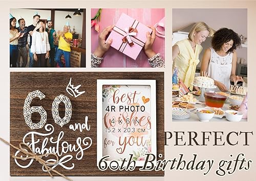 Miniatura 2 de InnoBeta Regalos de cumpleaños para mujeres, mujeres, ella, 60 y fabuloso, marco de fotos de madera 60, fotos de 4 x 6 pulgadas, pared y mesa, ideas