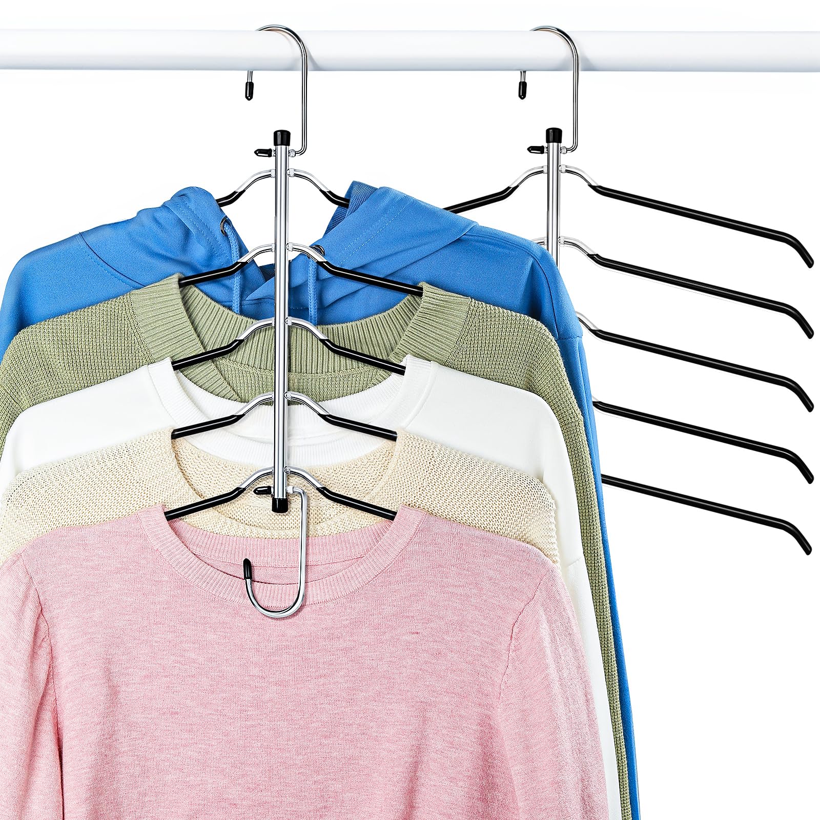 2 Pack Coat Hangers Space Saving, 5-Tier Non Slip Shirt Hanger