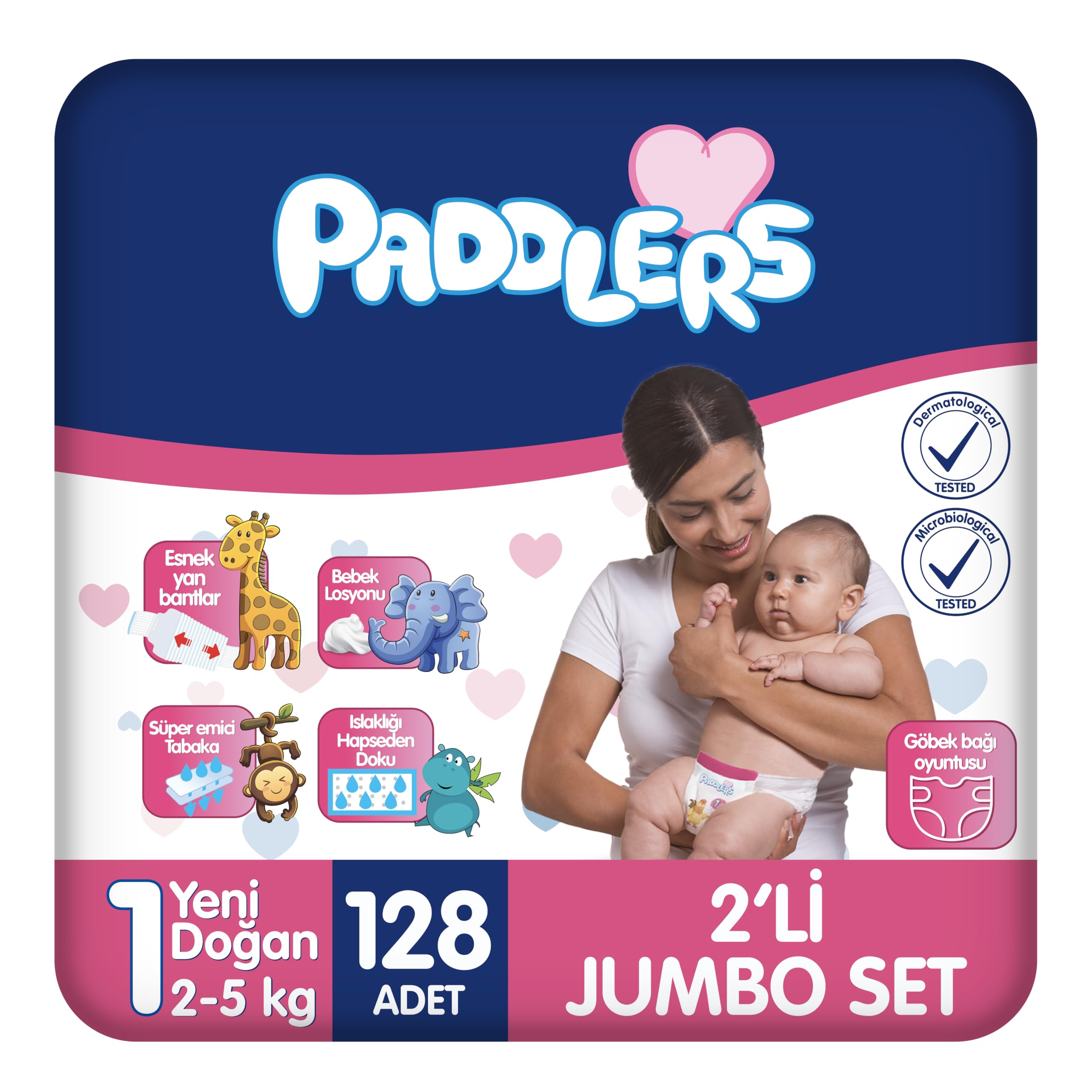 Paddlers Yenidoğan Bebek Bezi 1 Numara (2-5 Kg) 128 Adet – 2’li Jumbo Set