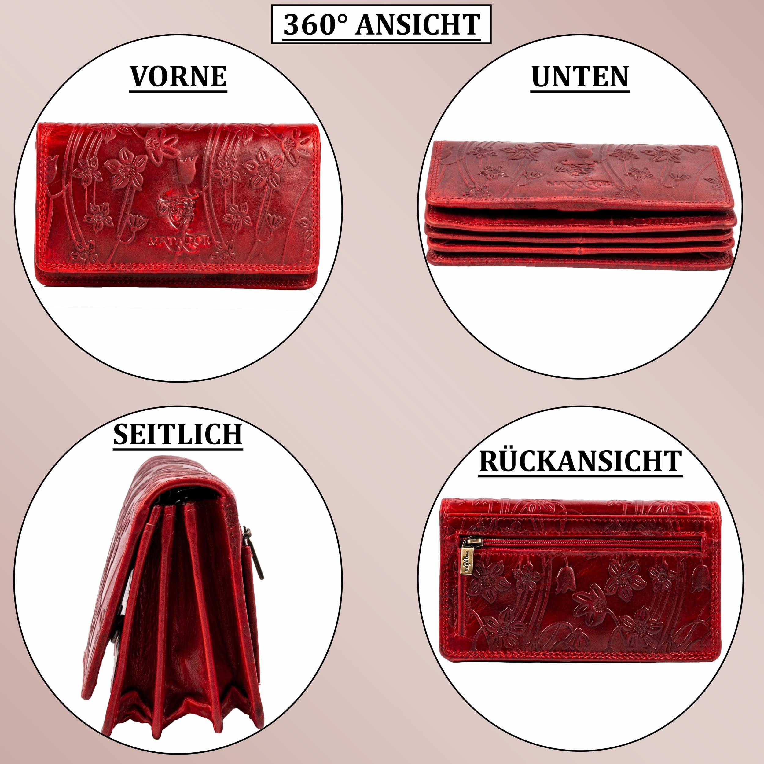 MATADOR Porte Monnaie Femme Cuir #VENEDIG avec Noble Boîte Cadeau, Portefeuille de Luxe avec RFID, Portefeuille Femme avec de Nombreux Compartiments à Cartes