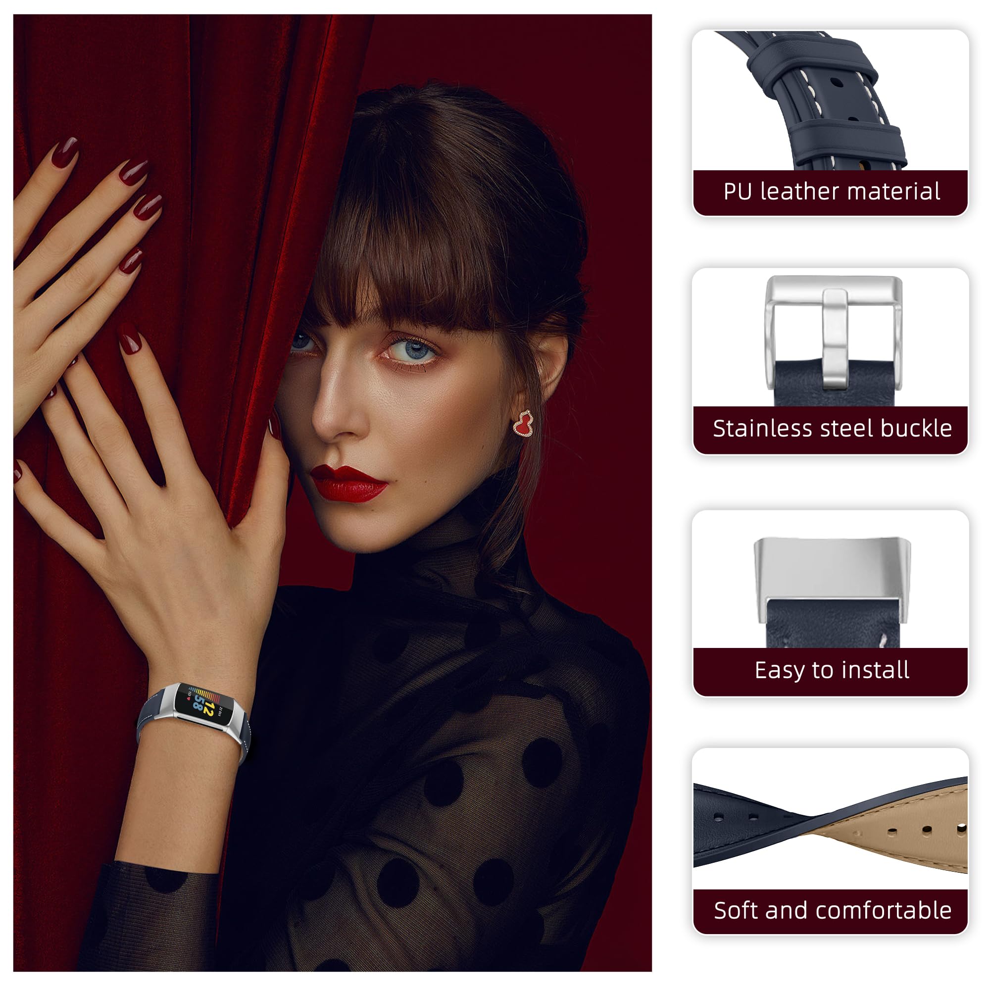 Cinturino In Vera Pelle MoKo Per Fitbit Charge 6/5 - Uomo E Donna, Ricambio Elegante - Foto 3