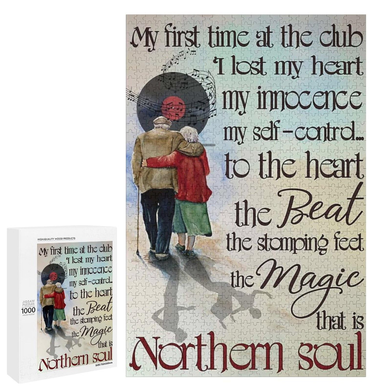 Jigsaw Puzzles for Adults Northern Soul My First time at The Club I Lost My Heart Music Poster 1000 Pieces Wooden Jigsaw Puzzle for Adults and Kids Educational Puzzle Decorations Gift