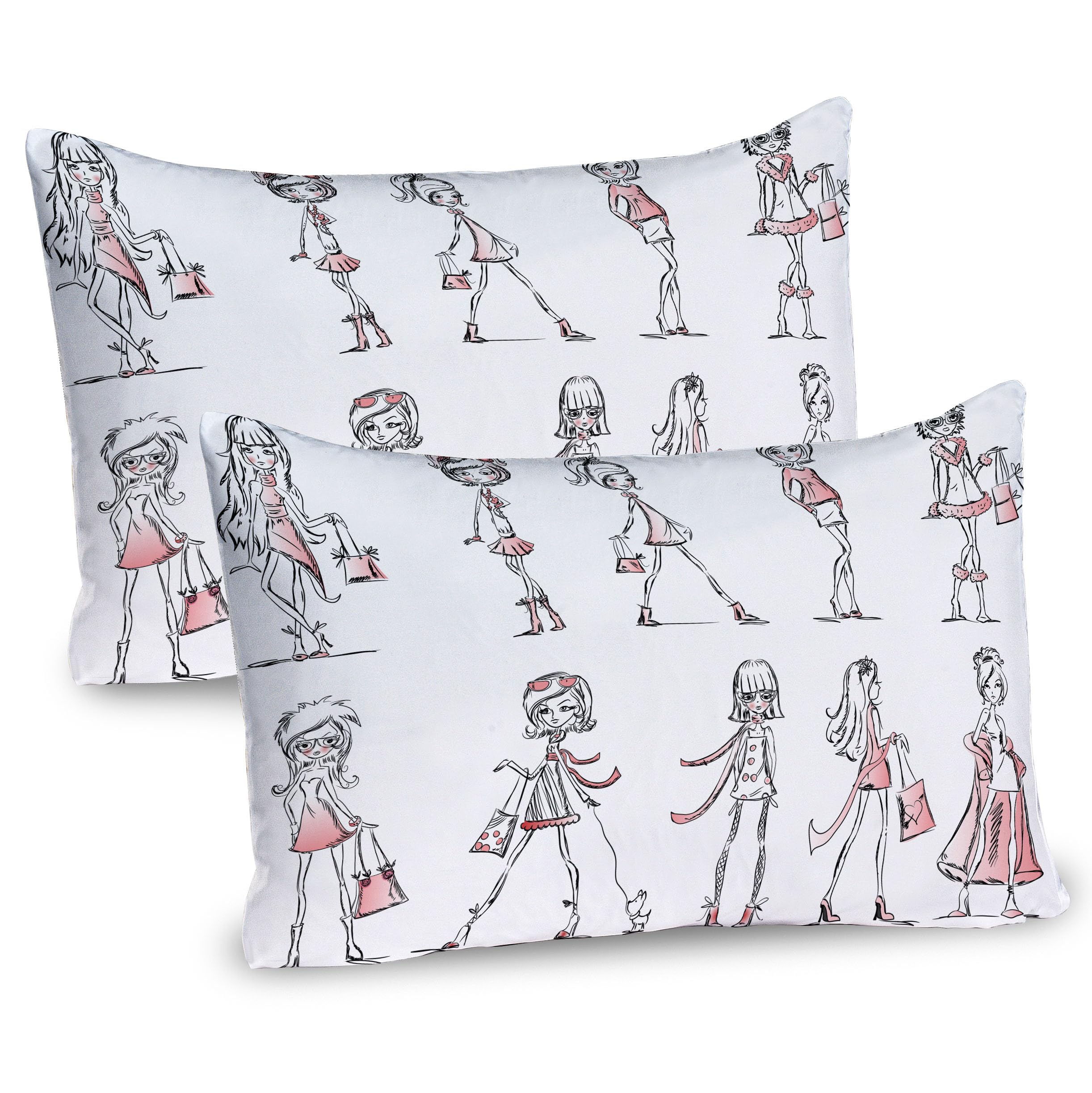 Ambesonne Fashion Pillow Sham Set of 2, Cartoon Girls High Heel Shoes Glamour Urban Life Catwalk Style Picture, Quality Microfiber Bedding Item for All Seasons, 36