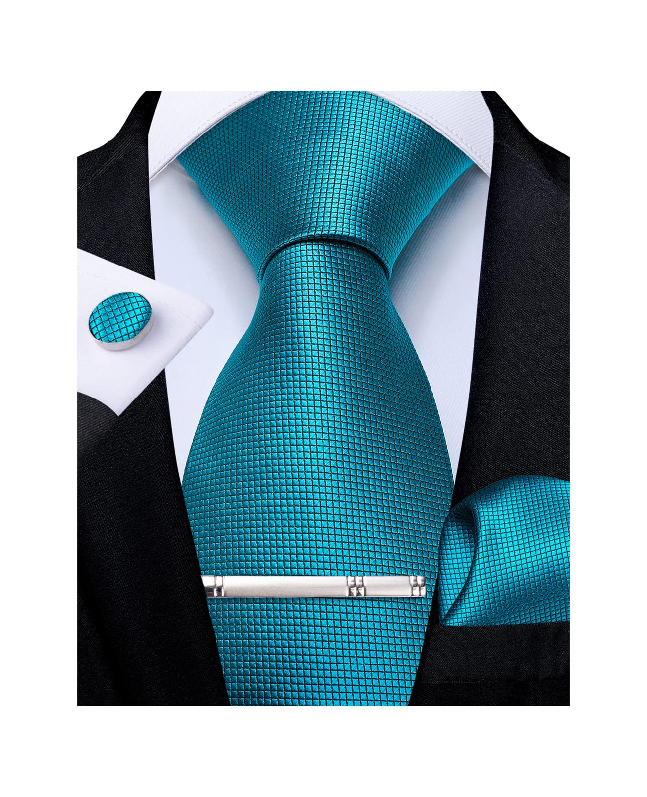 DiBanGu Corbata de seda sólida para hombre, corbata y gemelos cuadrados de bolsillo para boda, conjunto formal
