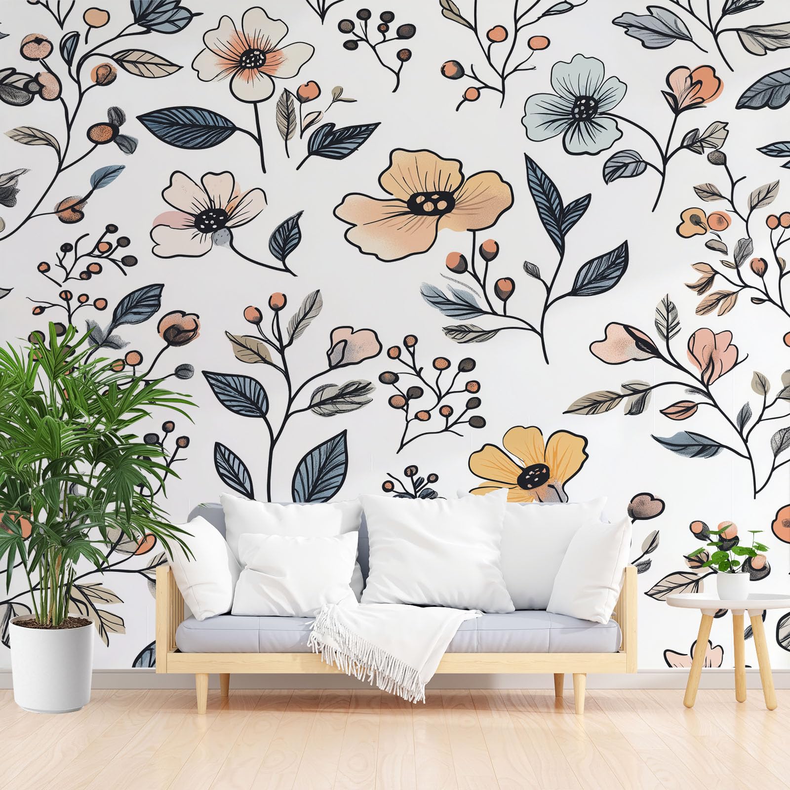 Papier peint panoramique salon fleurs champêtres décoration murale 500x280