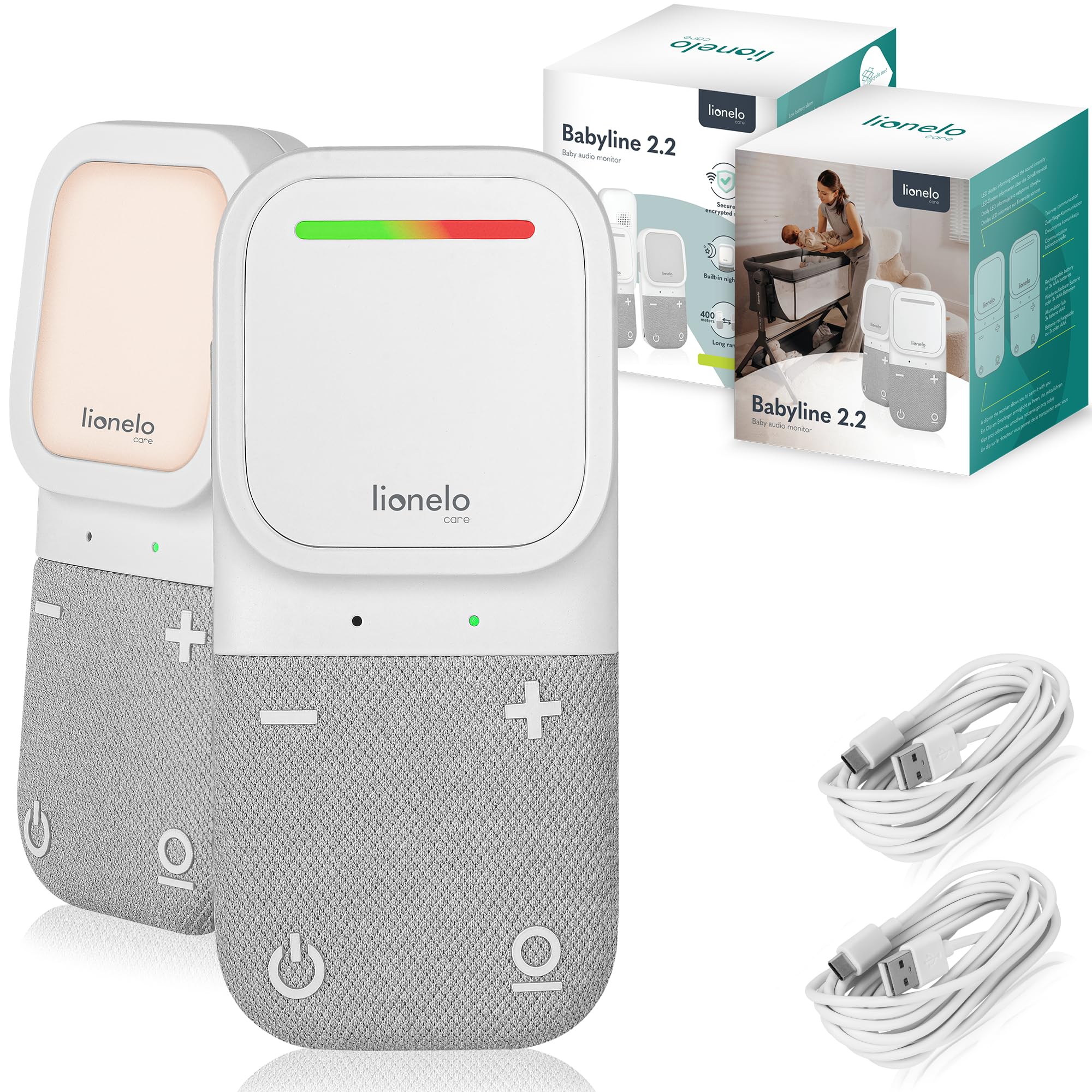 Digital Audio Baby Monitor Babyline 2.2 Two-Way Talk, Secure Fhss, Long Range Up To 400M, Led Sound Indicators, Night Ecovox Power Light Lionelo