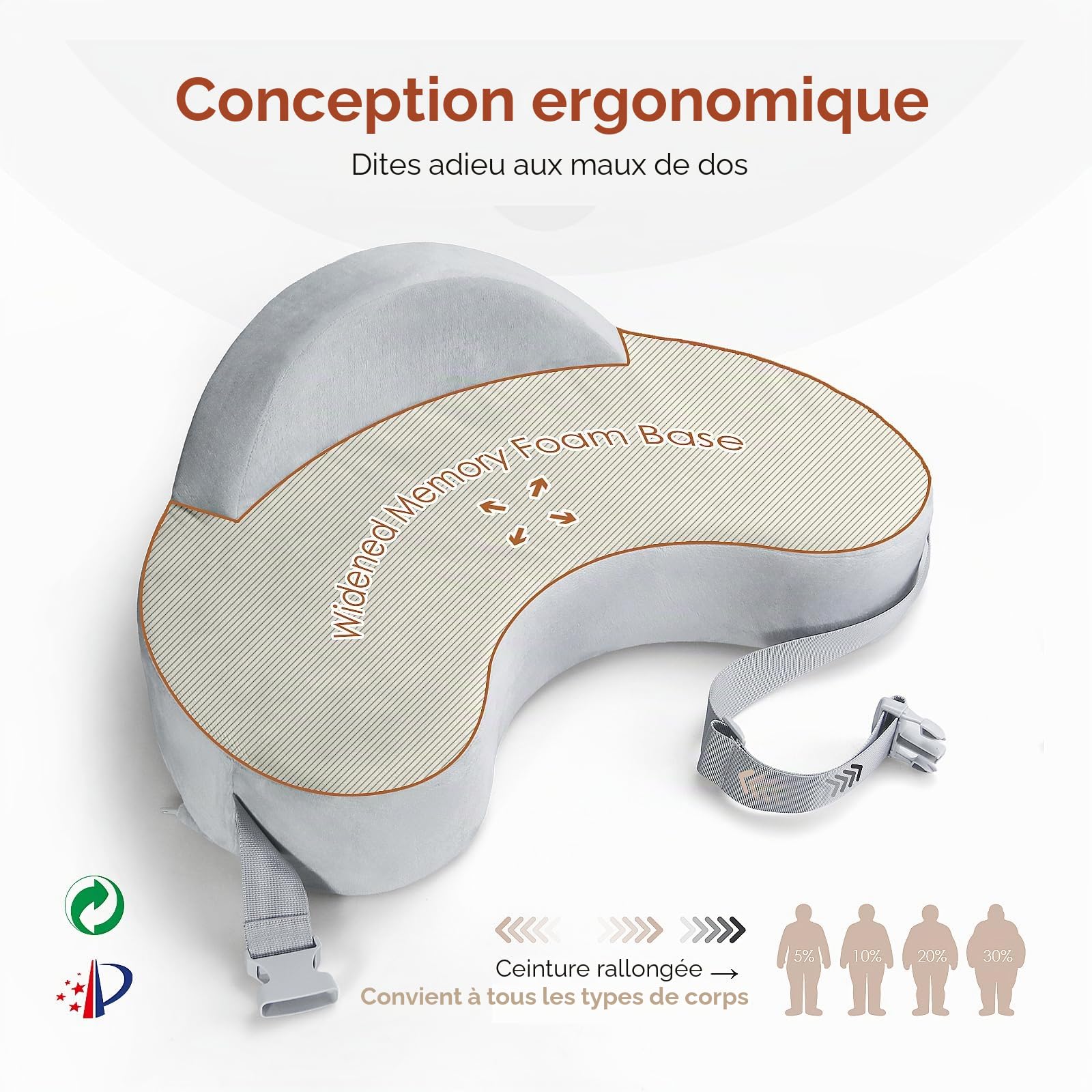 Coussin d'allaitement en mousse à mémoire de forme – Clôture de sécurité pionnière – Coussin d'allaitement grande taille pour un confort et un soutien ergonomiques – Pour un allaitement plus