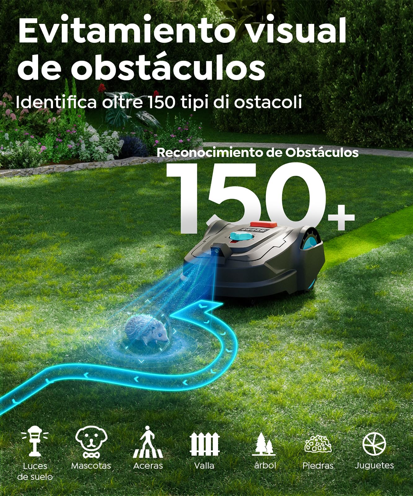 YARDCARE M800Plus Robot Cortacesped sin Cable Perimetral, MAX 800m², Posicionamiento GPS+Navegación con Visión IA, Retorno Estación de Carga, App Control, Corte Forma U, Evitación Precisa Obstáculos