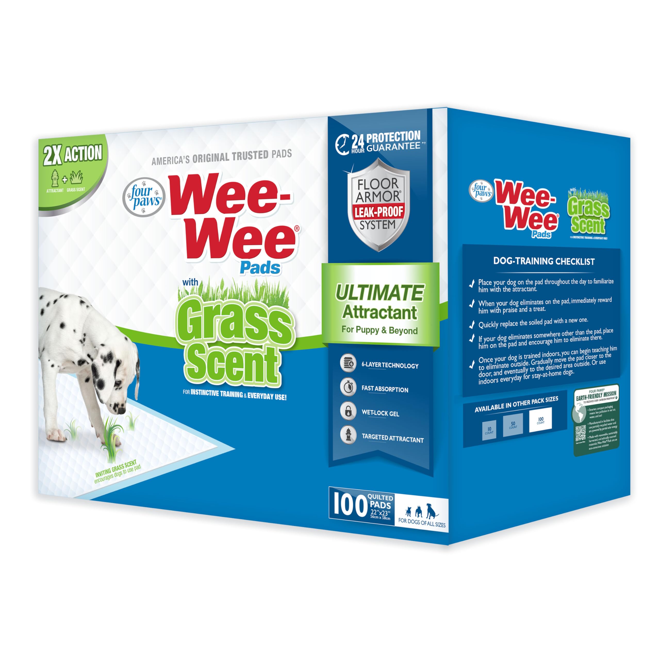 Four Paws Wee-Wee - Almohadillas perfumadas para Cachorros, 100 Unidades, estándar de 22 x 23 Pulgadas