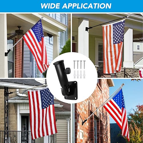 Miniatura 5 de HOOPLE Soporte para asta de bandera para casa exterior, soporte de poste de bandera ajustable, soporte de bandera de metal para exterior, soporte de