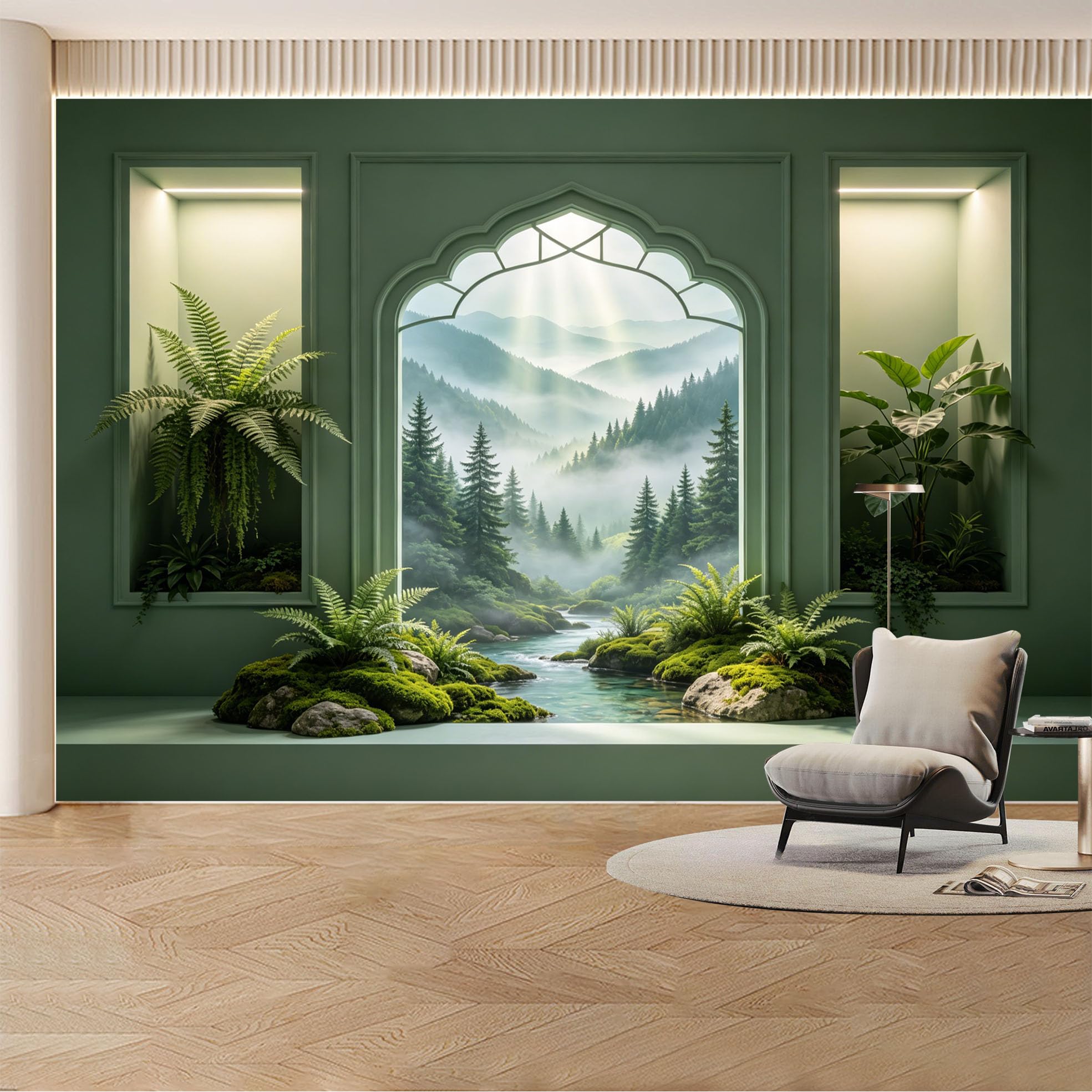 Custom Wall Mural Wallpaper Forest Mountain Landscape Nature Large Wall Art Mural Design Misty Nordic Removable SelfAdhesive Large Photo for Living Room， Bedroom， Office
