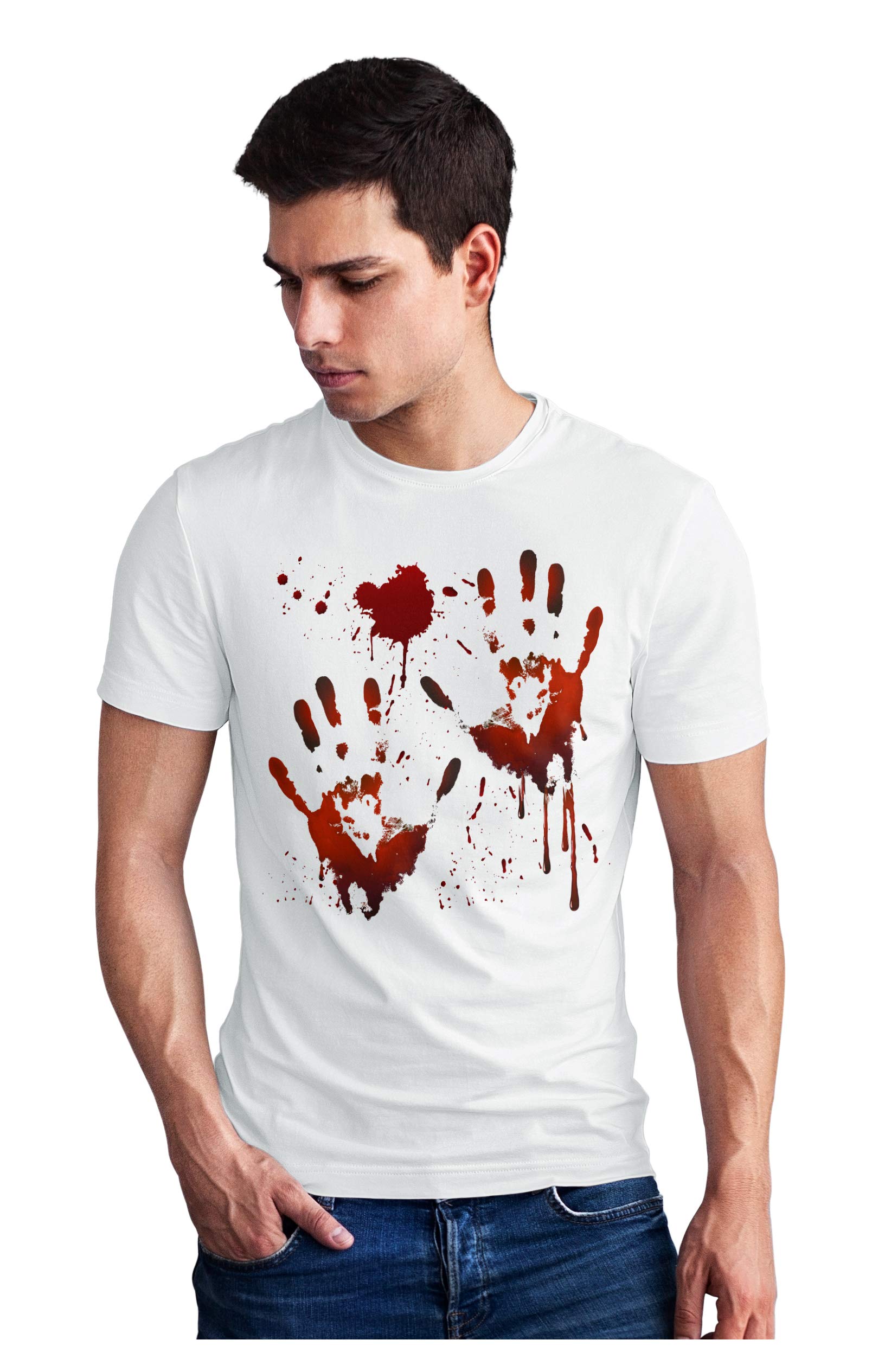 WallabyMen's Regular Fit T-Shirt Halloween Costume Bloody Hands Print 100% Cotton Graphic Printed T-Shirt