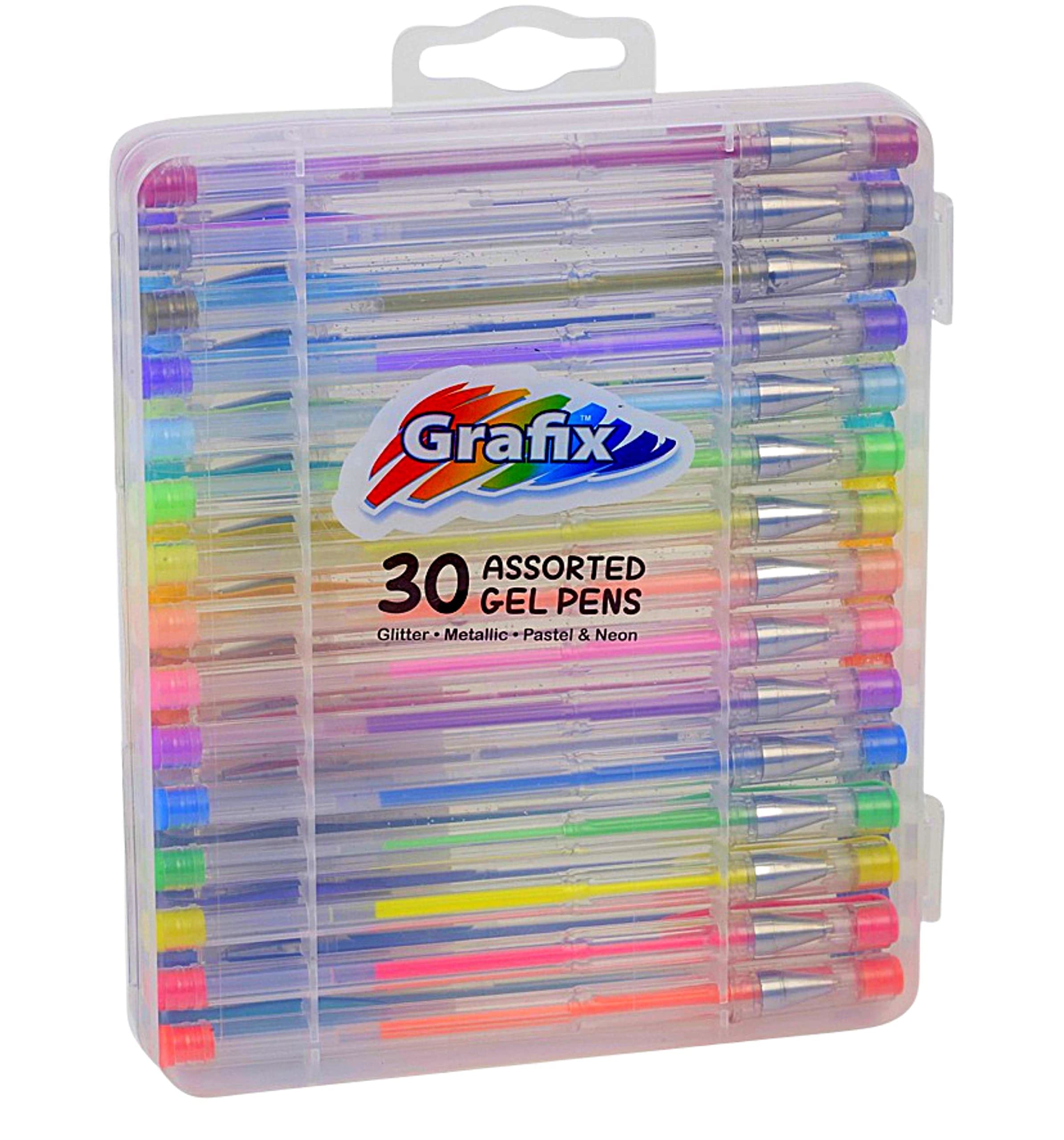 ZACTLY Exclusive Box of 30 Assorted Colouring Gel Pens for Kids or Adults Colouring - Set of 30 Gel Pens: Glitter Metallic Pastel and Neon Pens Along With Plastic Carry Case