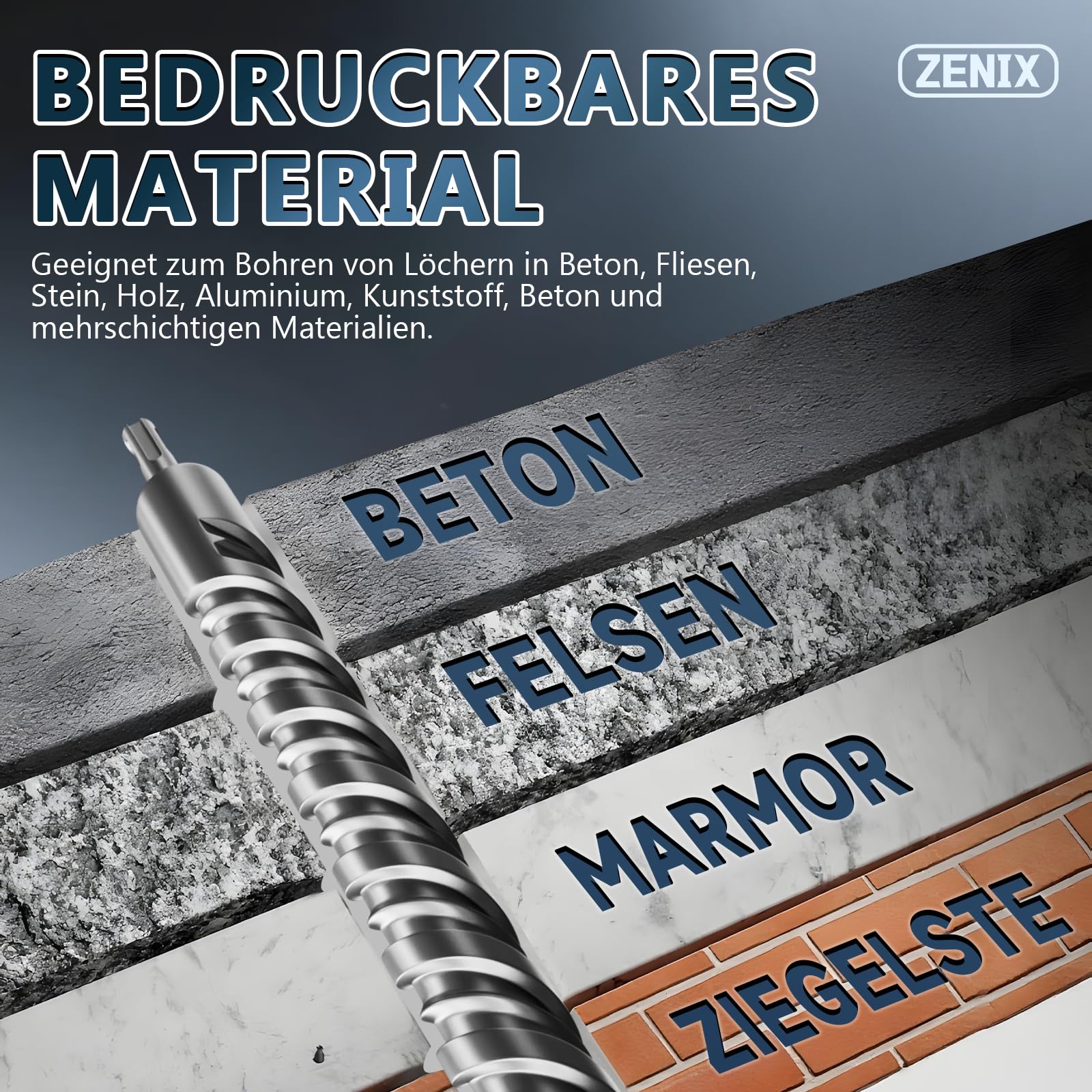 ZENIX SDS Plus 14 x 310 mm - Punta professionale per calcestruzzo con 4 taglienti - Ideale per pietra, pietra naturale, muro di mattoni e cemento armato
