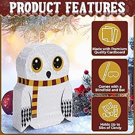 Small Owl Pinata Bundle with a Blindfold (16.5 x 12.5 x 4 Inches), Perfect for Birthday Parties, Forest Animal Theme, Wizard Theme Parties