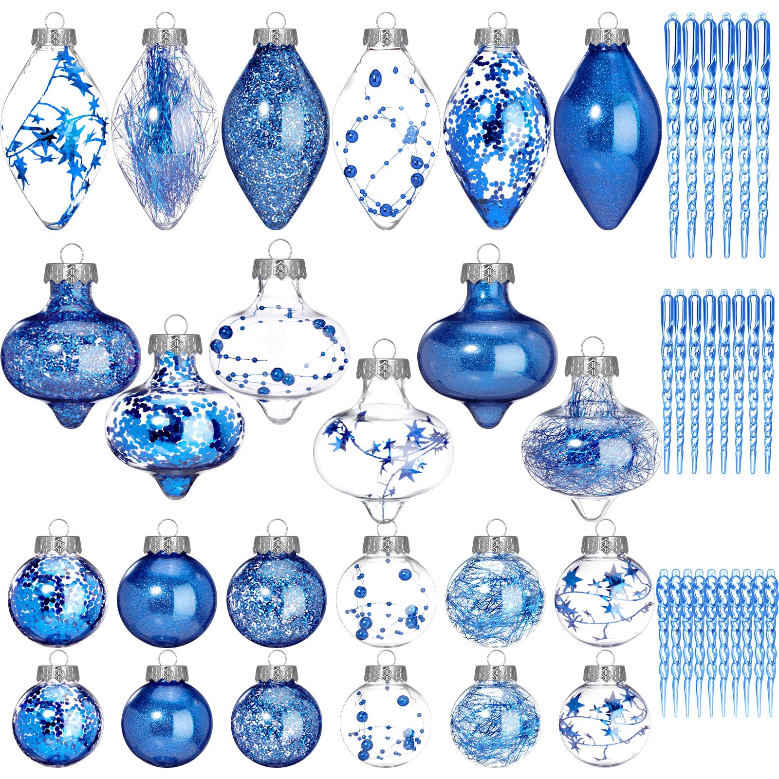 Bucherry Eiszapfen aus transparentem Kunststoff, bruchsicher, glitzernd, Kunststoff, für Weihnachten, Weihnachten, Acryl, Eiszapfen, Ornamente für Urlaub, Hochzeit, Party, 48 Stück