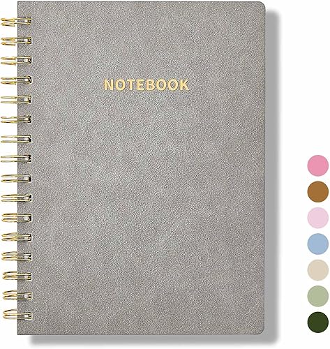 TSFPapier Cuaderno de espiral, cuaderno de notas de gamuza con rayas universitarias con 160 páginas, tamaño grande A5, 8.5 x 6.34 pulgadas, tapa