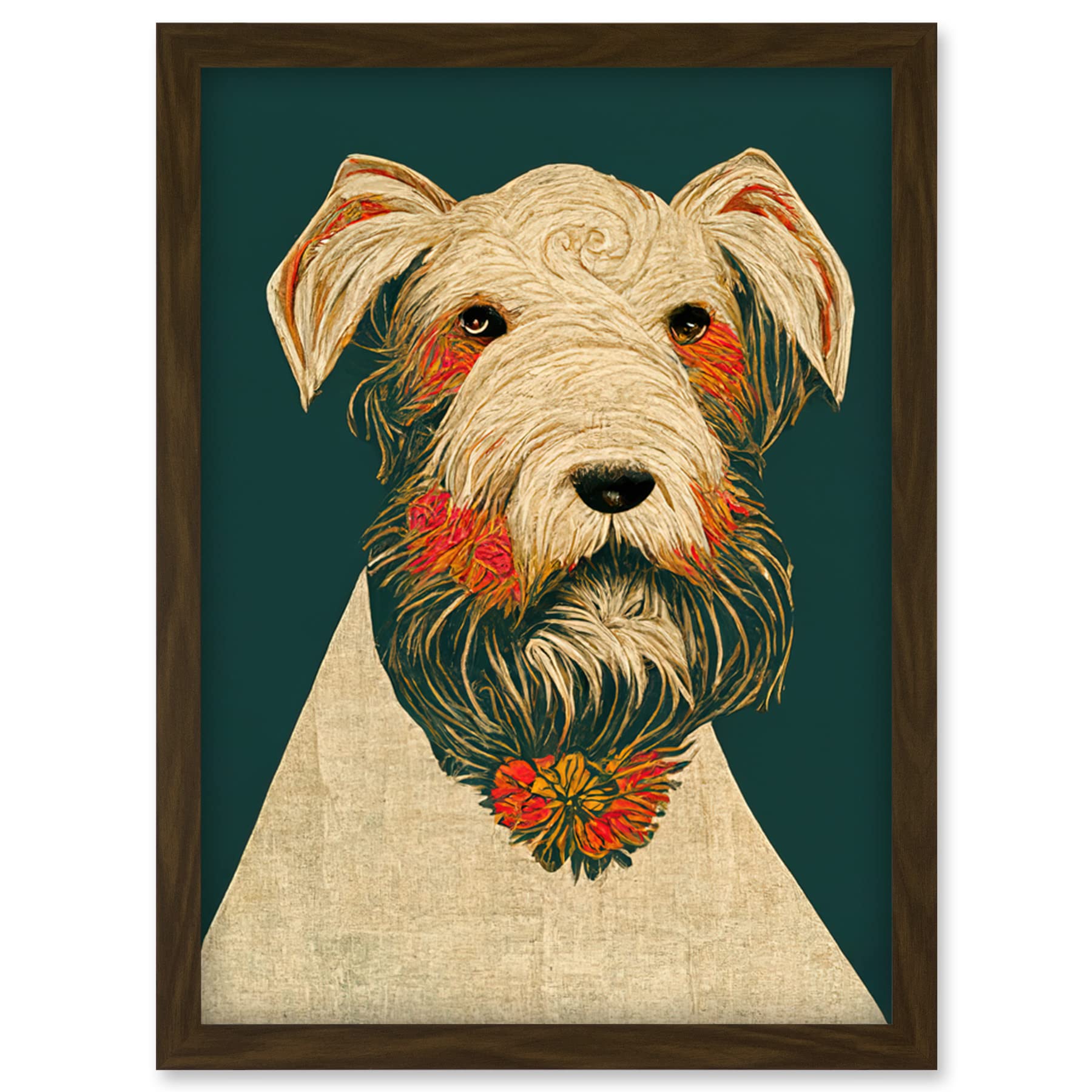 Doppelganger33 LTD Teal Orange Scottie Dog Flowers William Morris Style Dog Artwork Framed Wall Art Print A4